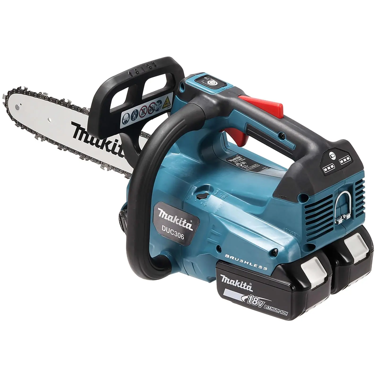 Makita Chainsaw Kit 30cm 12" 18V x 2 LXT Brushless Cordless 2 x 6Ah Battery and Dual Rapid Charger Top Handle Garden Tree Cutting Pruning DUC306PG2 - Image 6