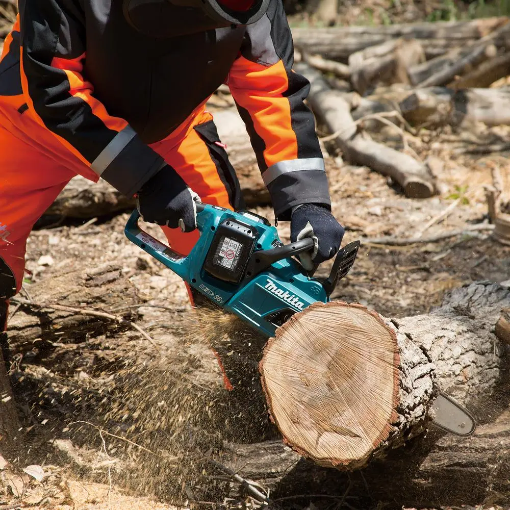 Makita Chainsaw Kit Heavy Duty 35cm 14" 18V x 2 LXT Brushless Cordless 2 x 5Ah Battery and Dual Rapid Charger Garden Tree Cutting Pruning DUC355PT2 - Image 2