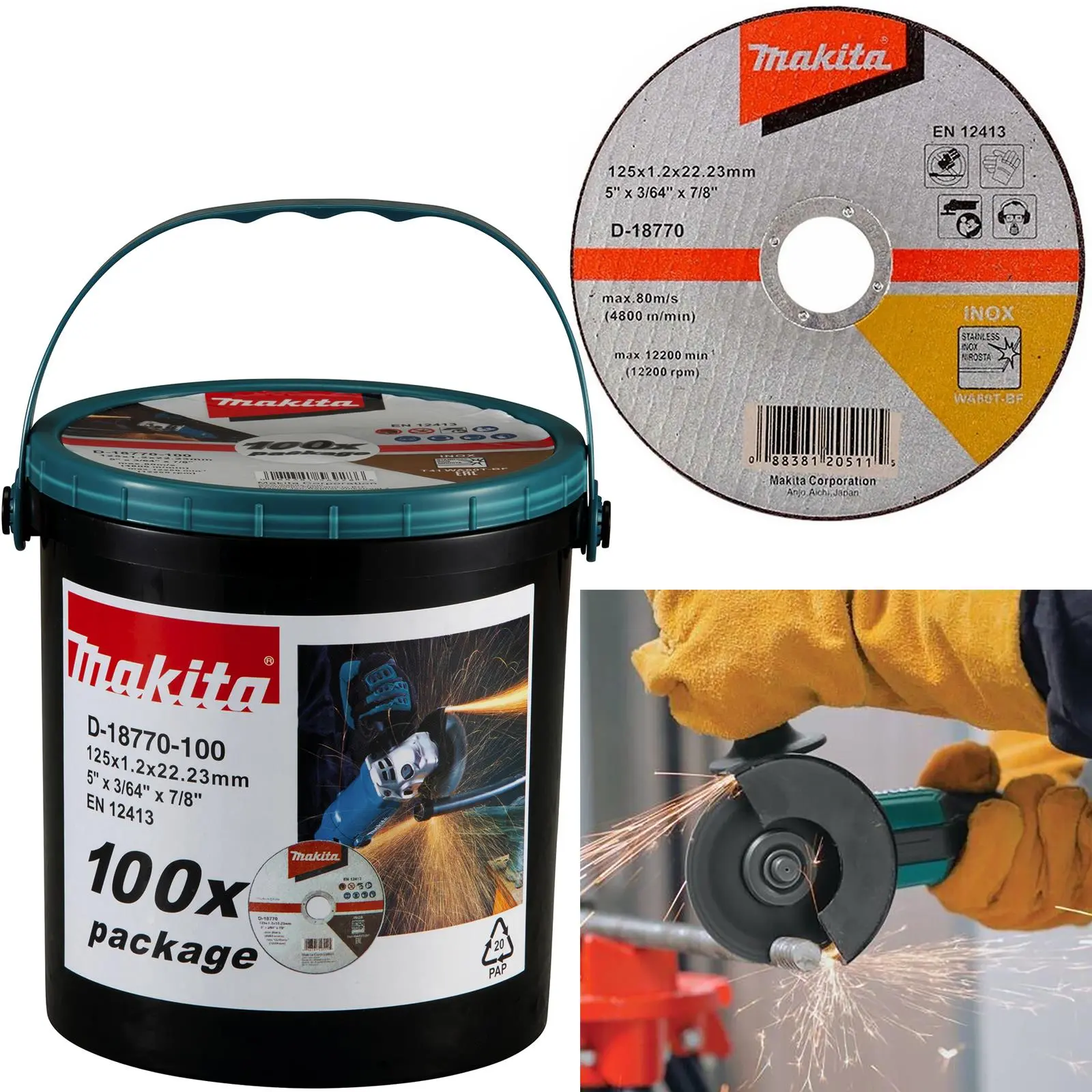 Makita Cutting Discs Slitting Cut Off Wheel for Angle Grinder 125mm x 1.2mm 100 Piece Bucket