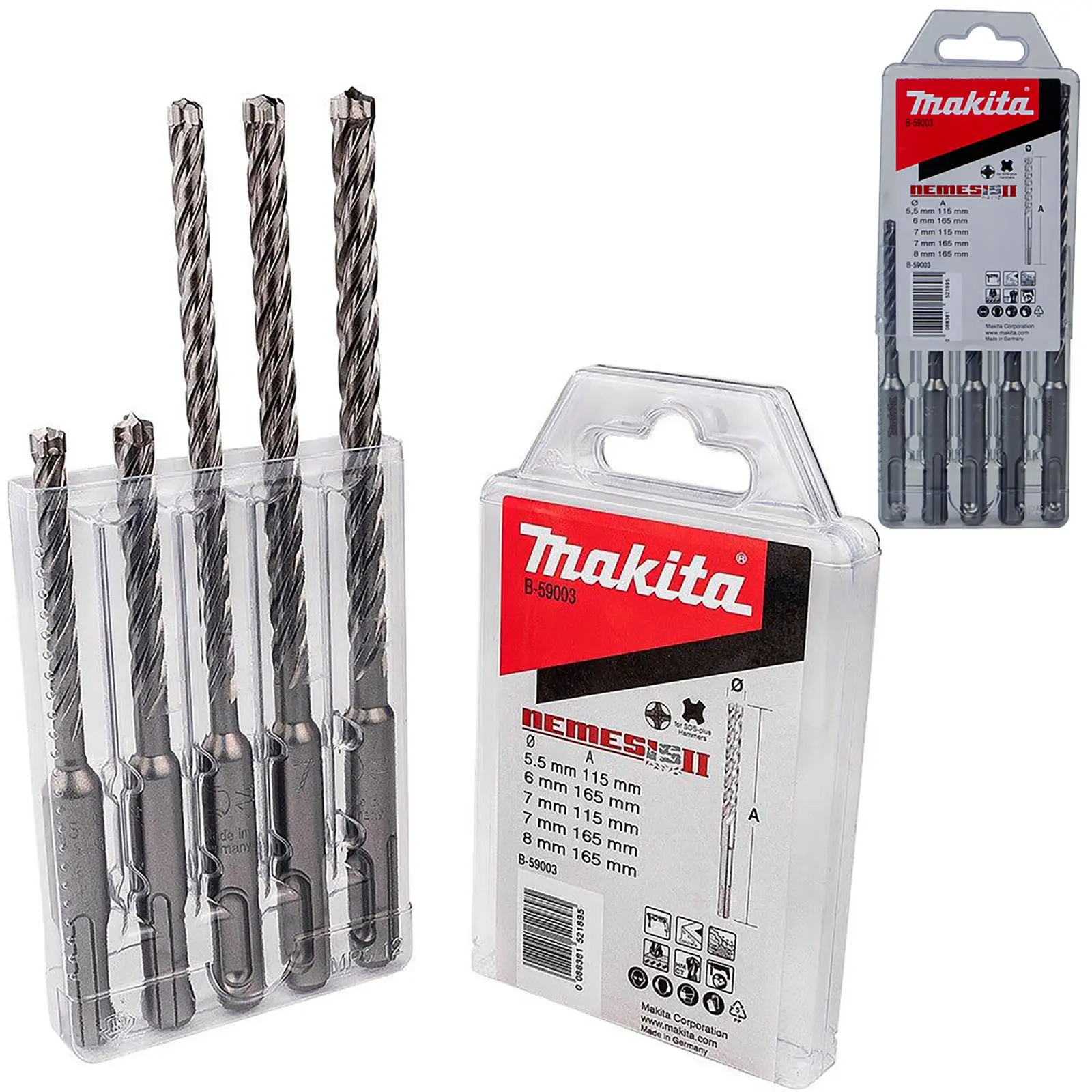 Makita Drill Bit Set Nemesis II SDS+ Plus 5.5-8mm Stone Concrete Brick