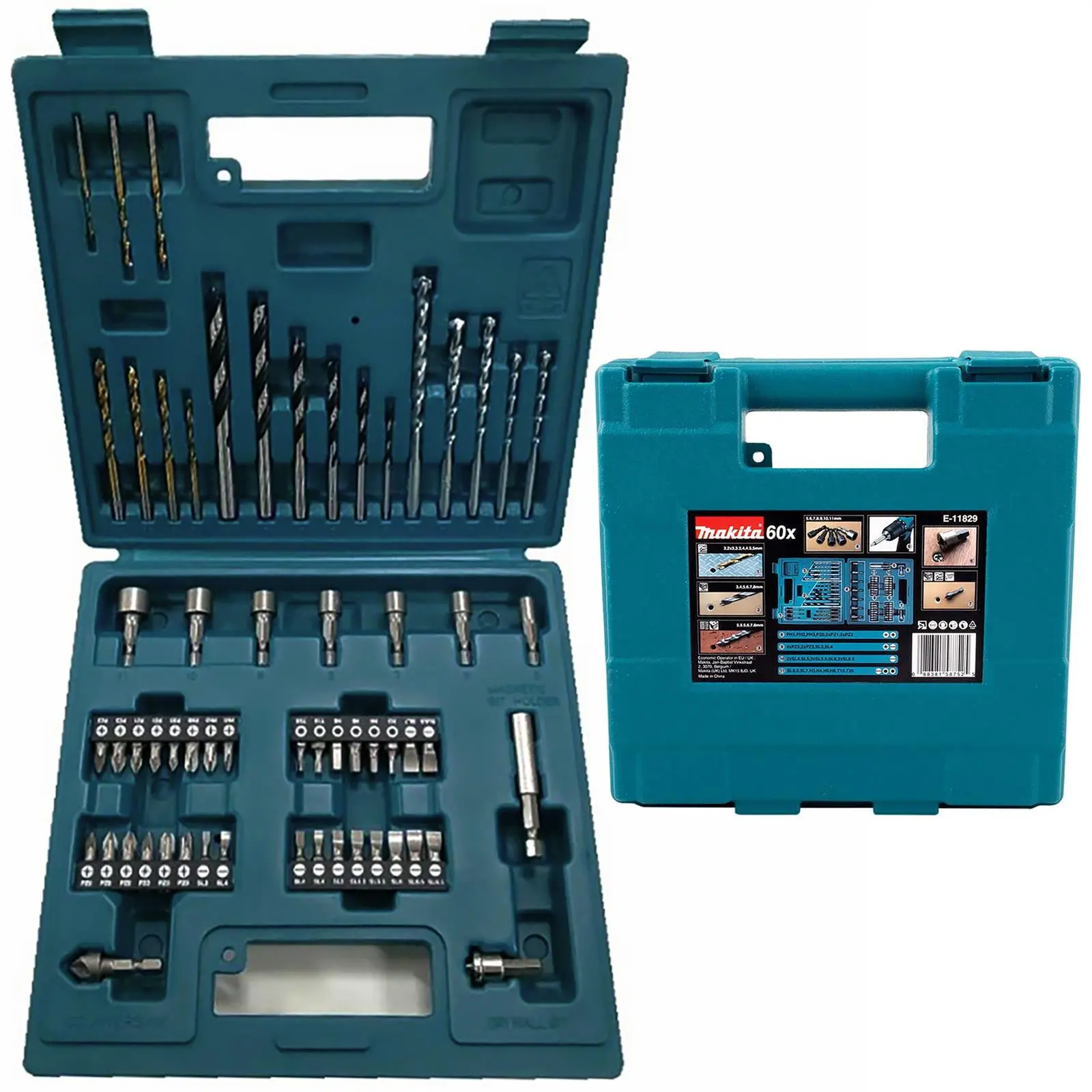 Makita Drill Screwdriver Bit Set Carry Case Wood Masonry Metal HSS 60pc