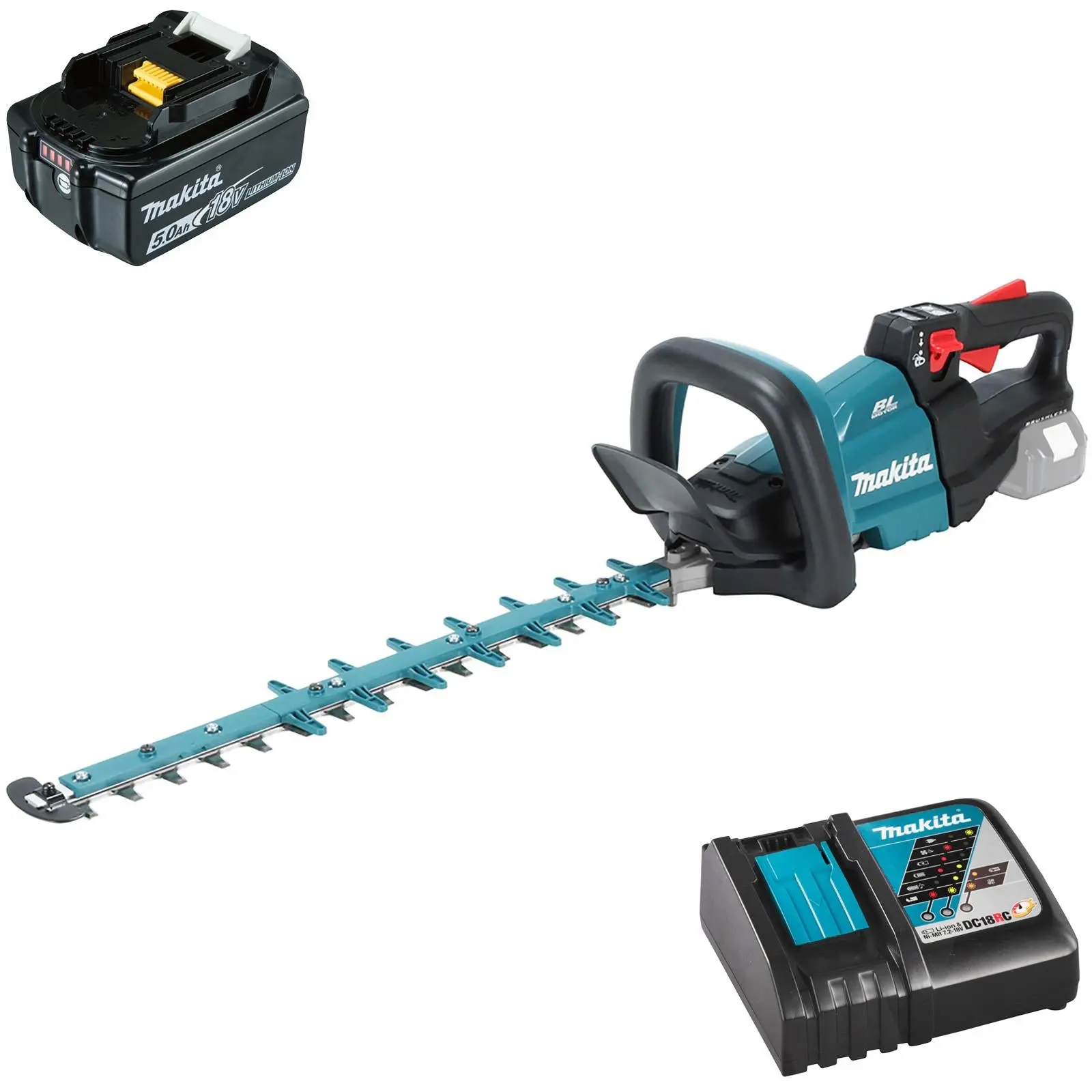 Makita Hedge Trimmer Kit 50cm 18V LXT Li-ion Brushless Cordless 5Ah Battery and Charger Garden Bush Cutter Cutting DUH502RT