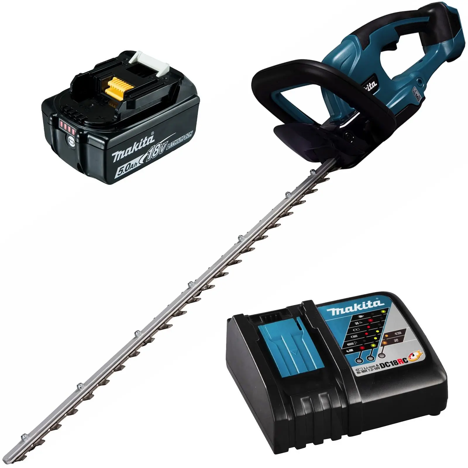 Makita Hedge Trimmer Kit 60cm 18V LXT Li-ion Brushless Cordless 5Ah Battery and Charger Garden Bush Cutter Cutting DUH607RT