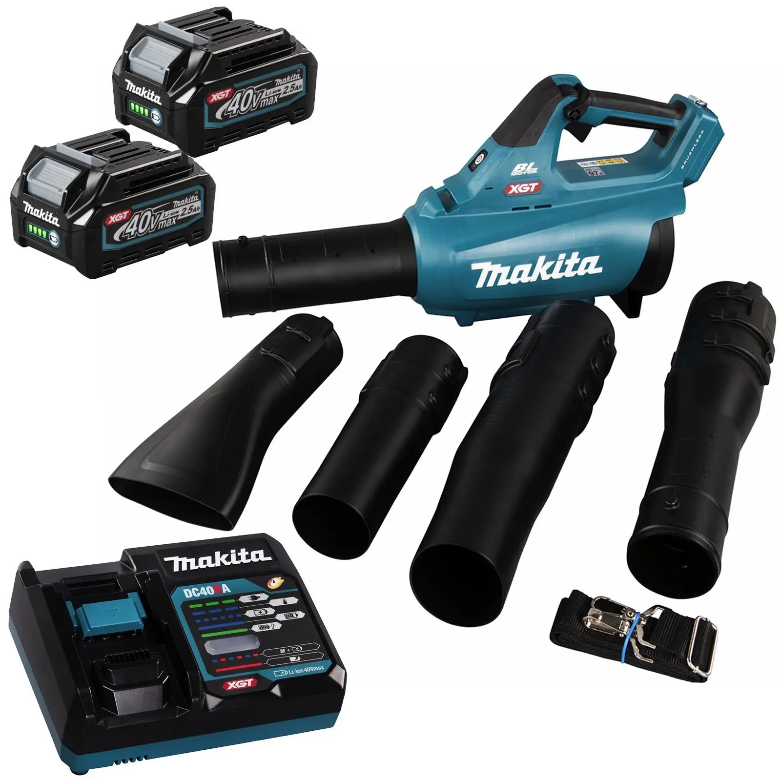 Makita Leaf Blower 40V XGT Brushless Cordless 2 x 2.5Ah Battery and Rapid Charger 17N Garden Grass Clippings Construction UB001GD202