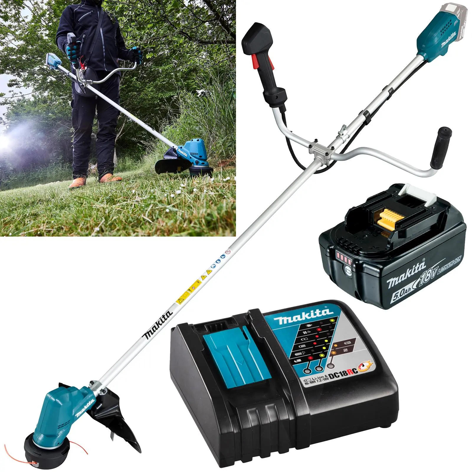 Makita Line Trimmer Strimmer Kit 18V LXT Brushless Cordless Garden Lawn Strimming 5Ah Battery and Charger DUR190URT8