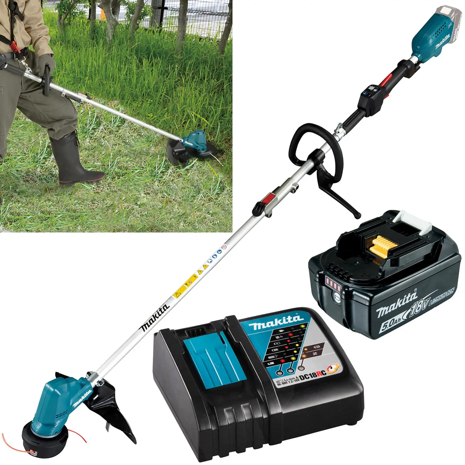 Makita Line Trimmer Strimmer Kit 18V LXT Brushless Cordless Garden Lawn Strimming 5Ah Battery and Charger DUR191LRT8