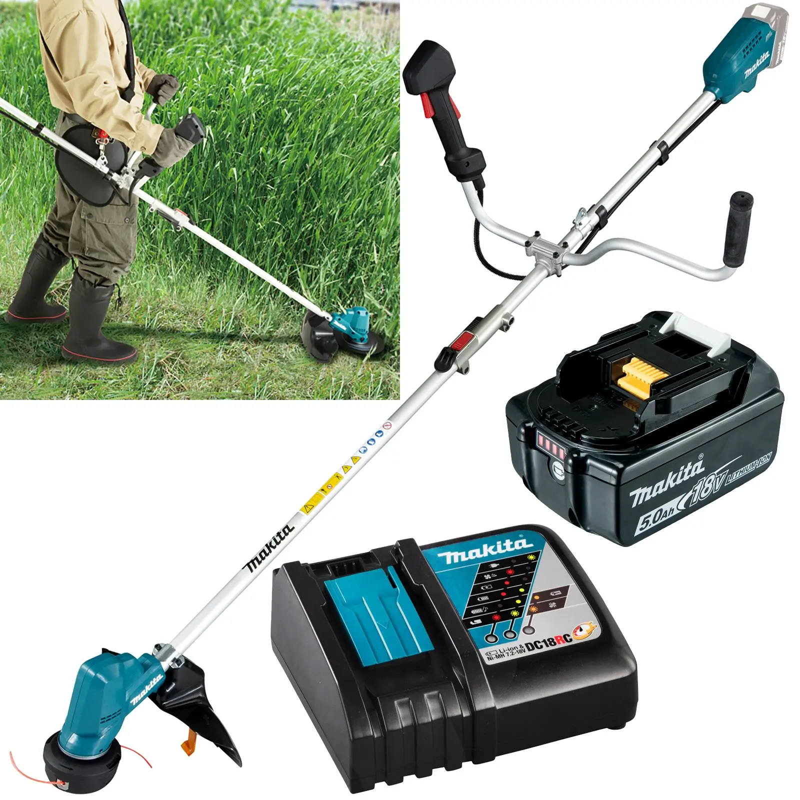 Makita Line Trimmer Strimmer Kit 18V LXT Brushless Cordless Garden Lawn Strimming 5Ah Battery and Charger DUR191URT8