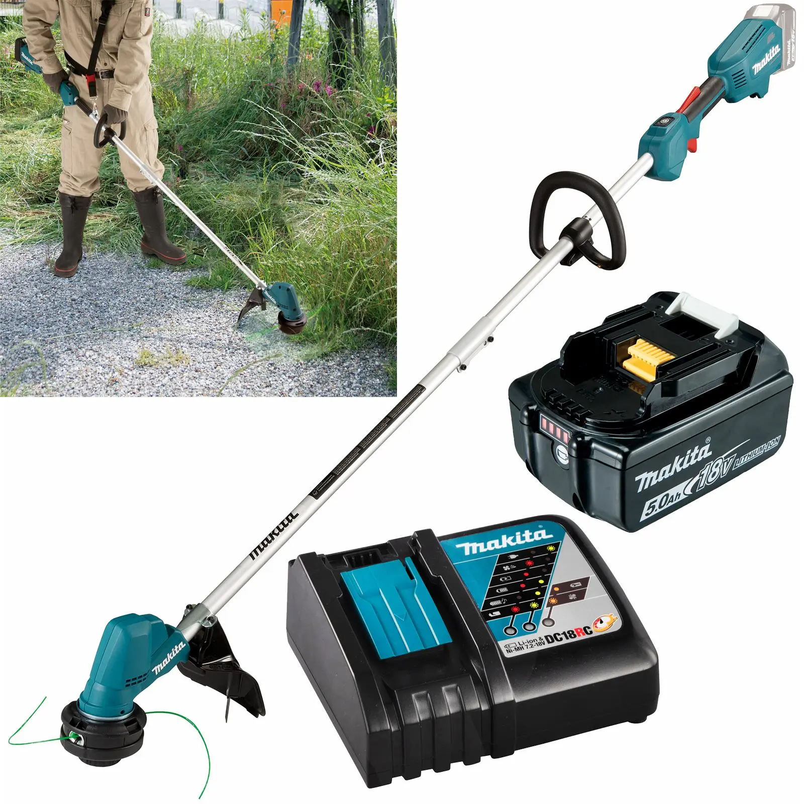 Makita Line Trimmer Strimmer Kit 18V LXT Brushless Cordless Garden Lawn Strimming 5Ah Battery and Charger DUR192LRT