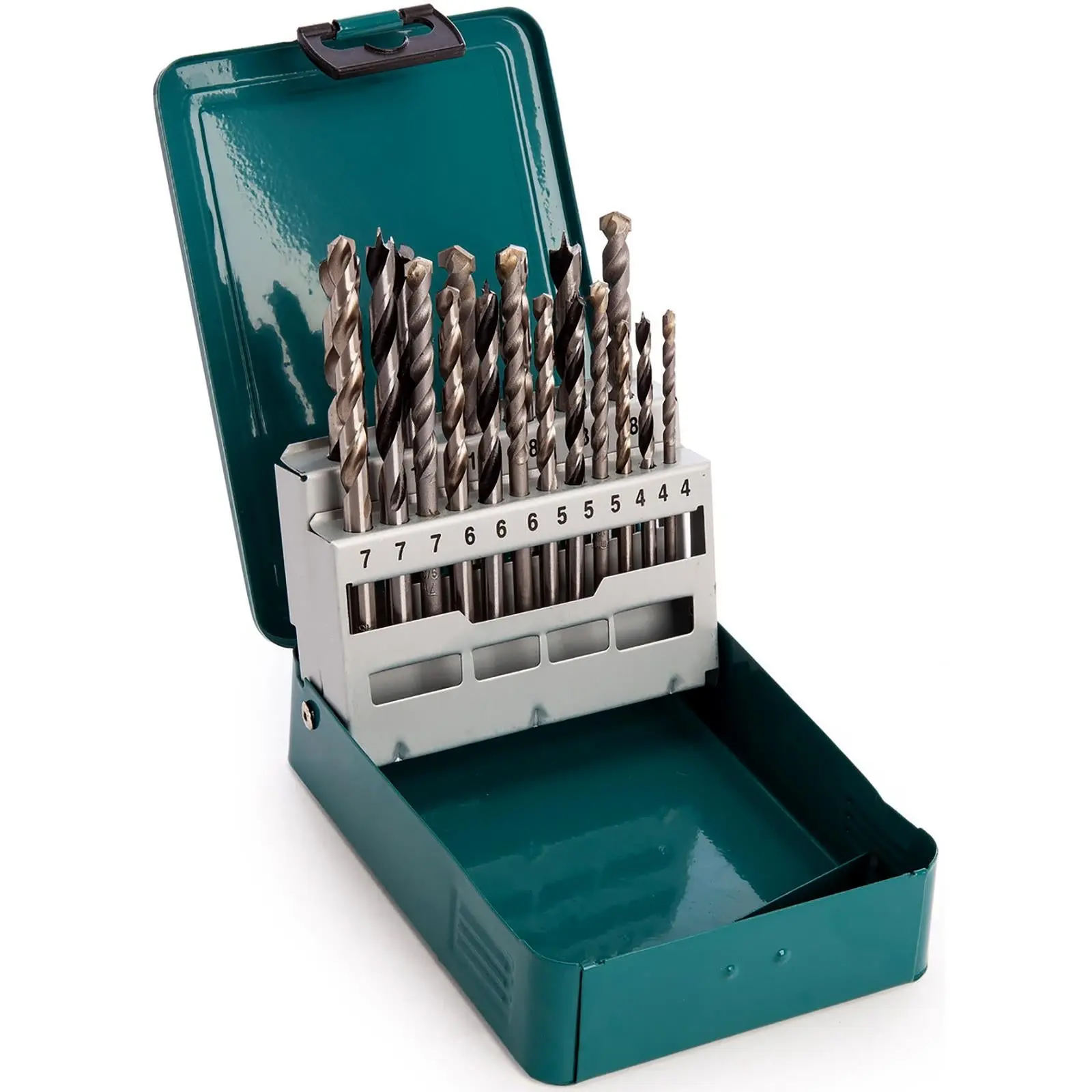 Makita Mixed Drill Bit Set in Metal Case 18 Piece HSS Wood Masonry D-47173 - Image 2
