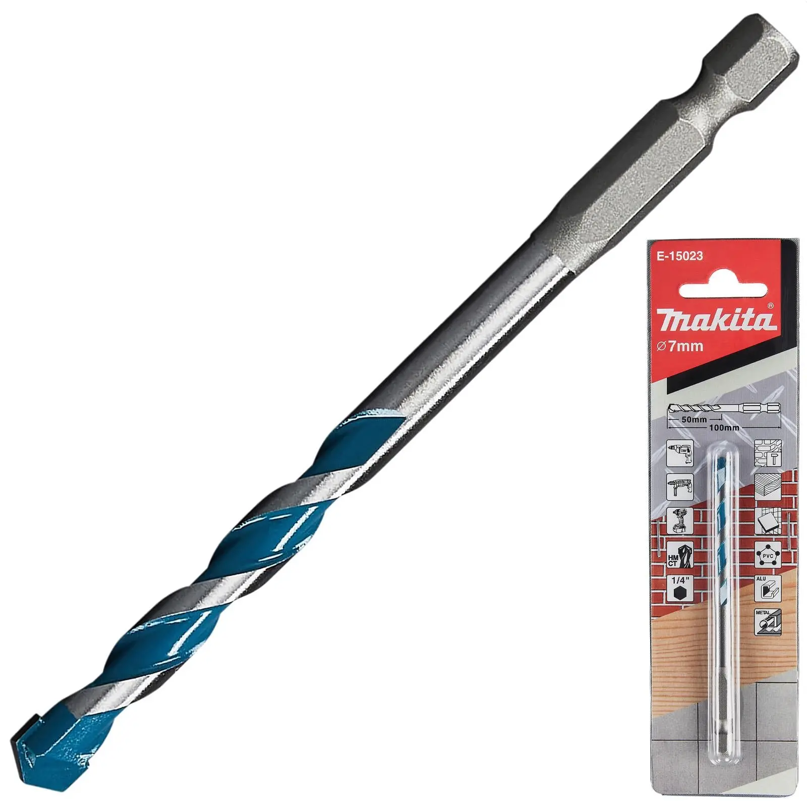 Makita Multi Material Drill Bits TCT 1/4" Hex Shank for Wood Plastic Masonry Ceramic Tiles Steel - Choose Size - Image 5