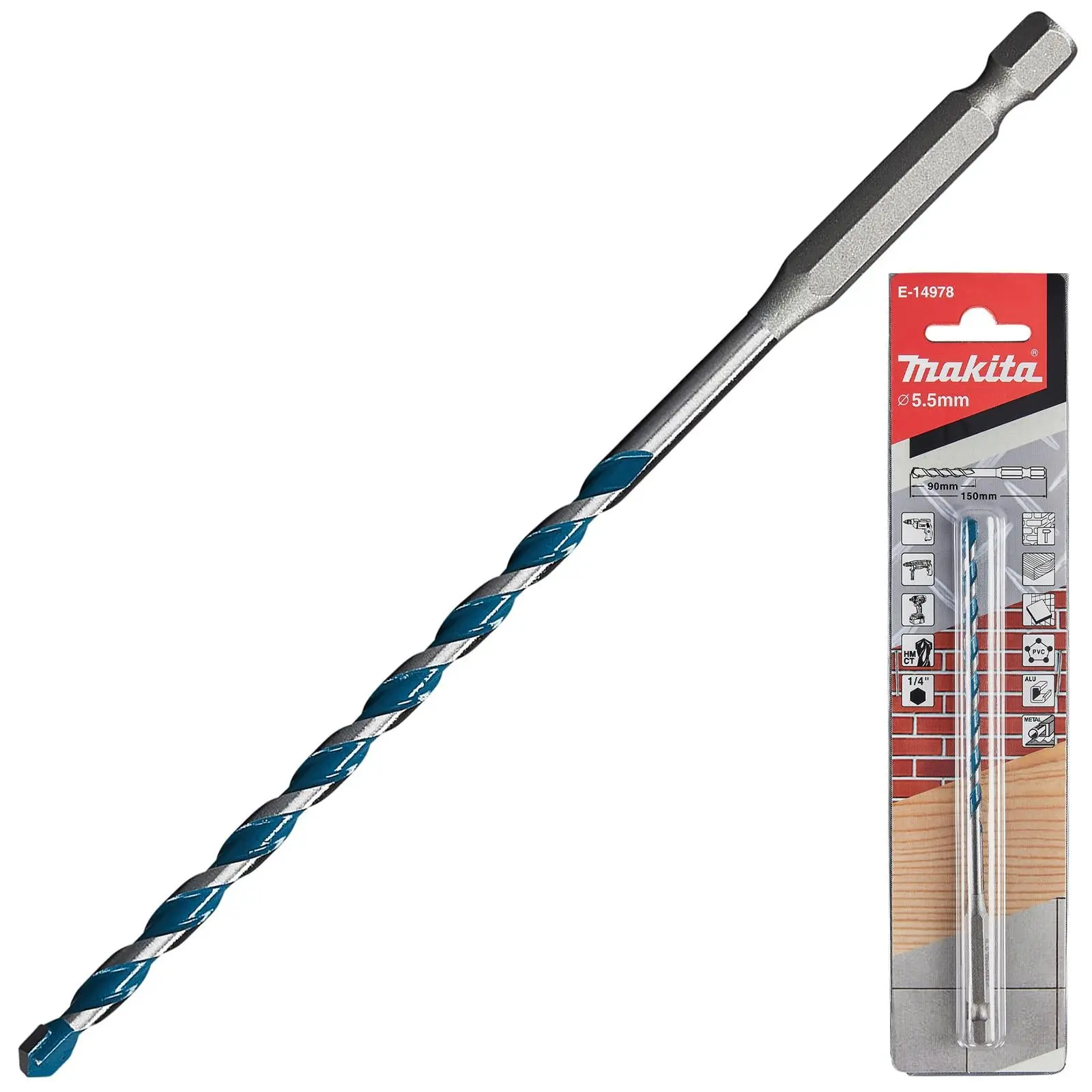 Makita Multi Material Drill Bits TCT 1/4" Hex Shank for Wood Plastic Masonry Ceramic Tiles Steel - Choose Size - Image 7