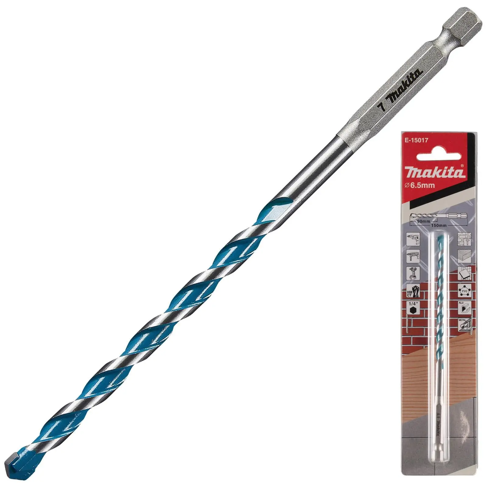 Makita Multi Material Drill Bits TCT 1/4" Hex Shank for Wood Plastic Masonry Ceramic Tiles Steel - Choose Size - Image 8