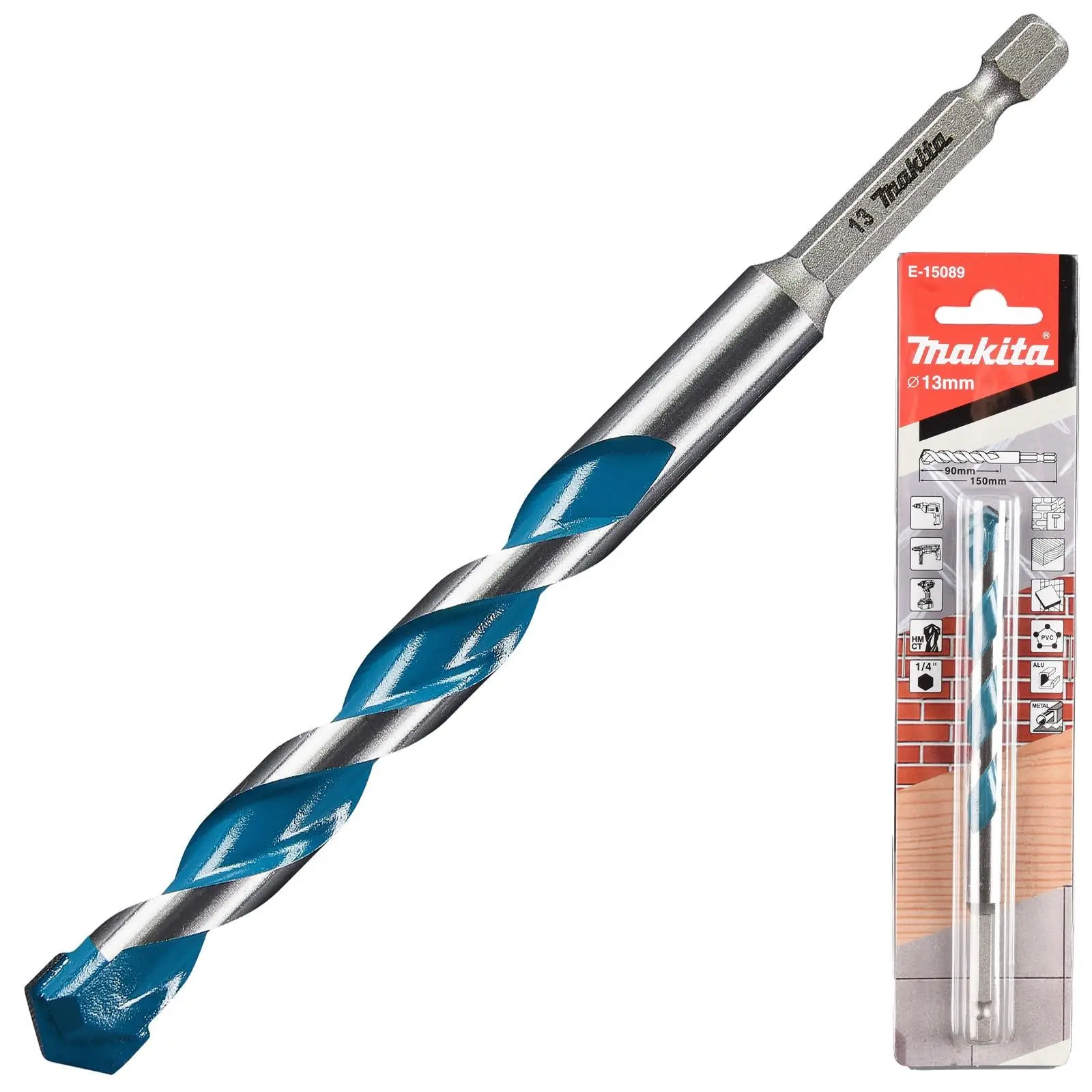 Makita Multi Material Drill Bits TCT 1/4" Hex Shank for Wood Plastic Masonry Ceramic Tiles Steel - Choose Size - Image 9