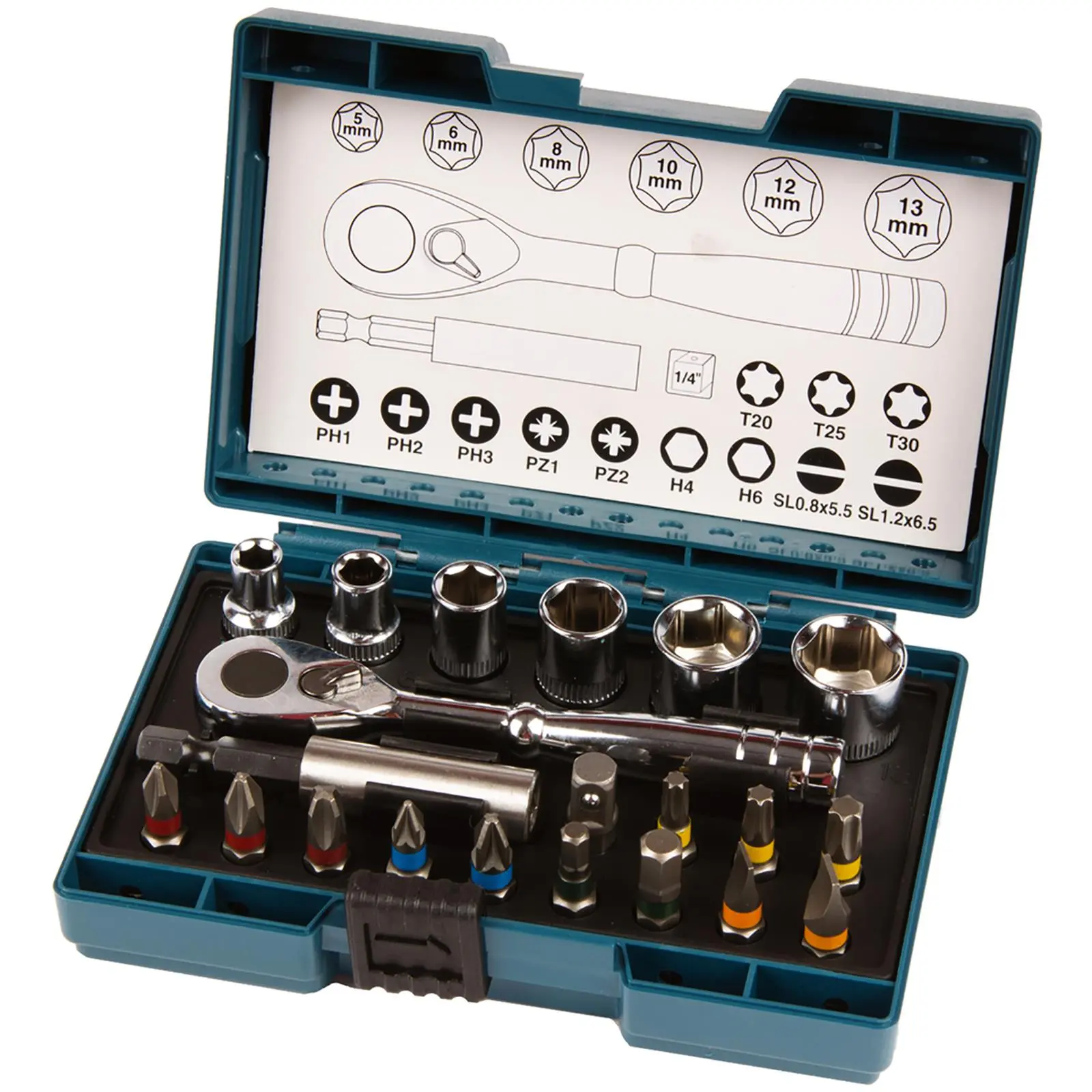 Makita Ratchet Socket and Screwdriver Bit Set 21 Piece B-54081 - Image 2
