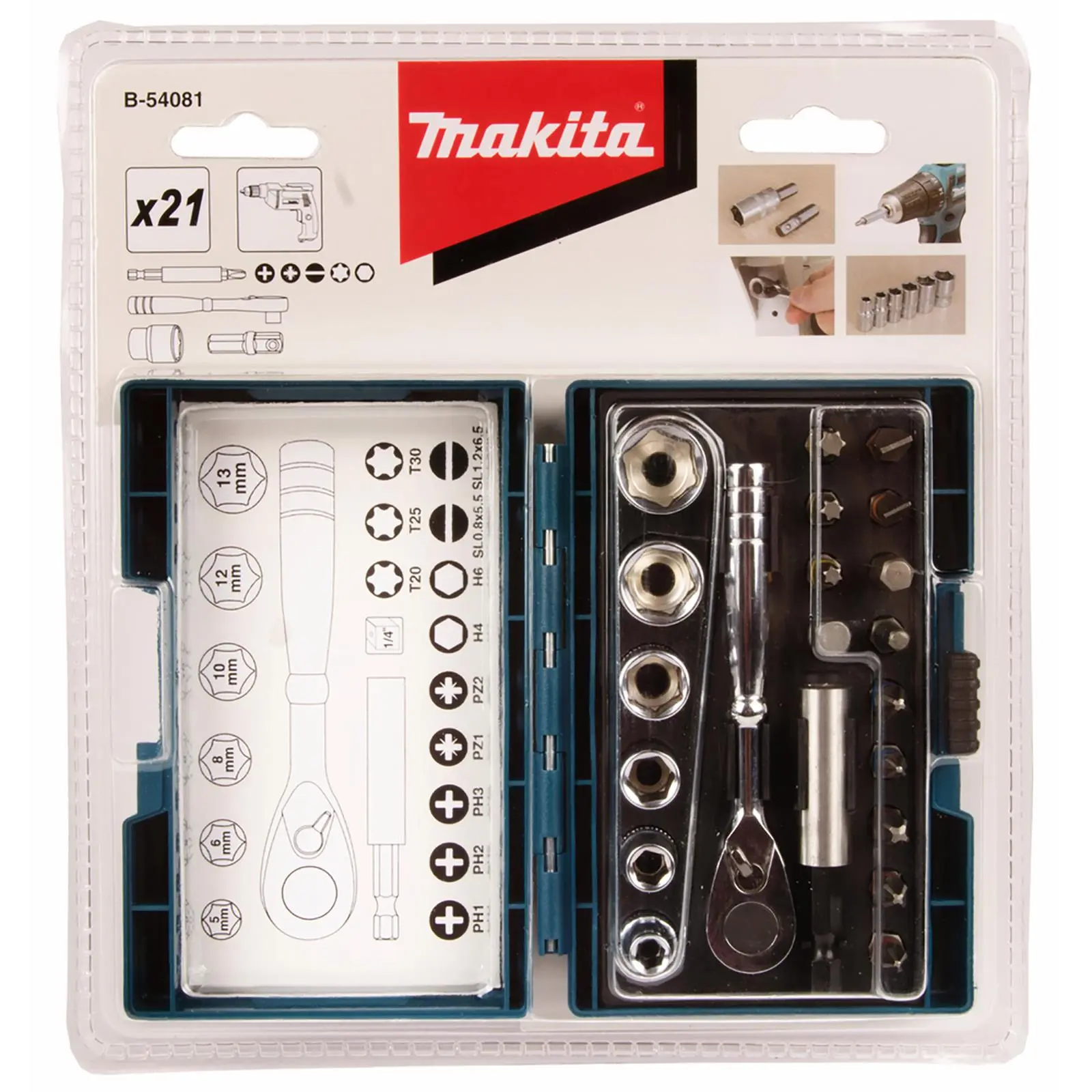 Makita Ratchet Socket and Screwdriver Bit Set 21 Piece B-54081 - Image 4