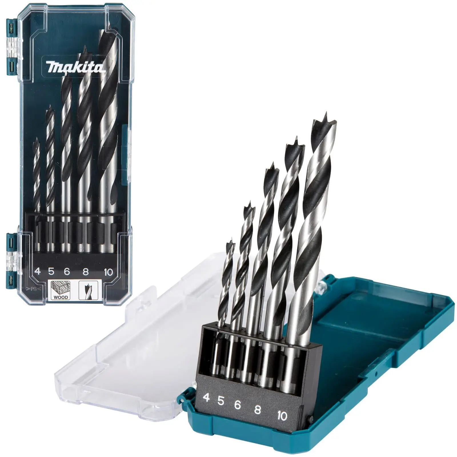 Makita Wood Drill Bit Set Straight Shank Brad Point 4-10mm Timber 5pc Woodwork