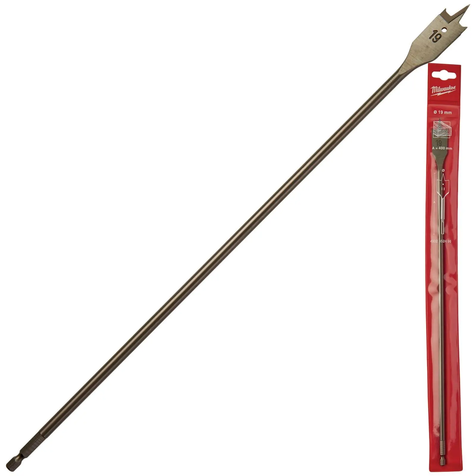 Milwaukee Flat Wood Boring Drill Bits 400mm Length 1/4" Hex Shank - Image 11