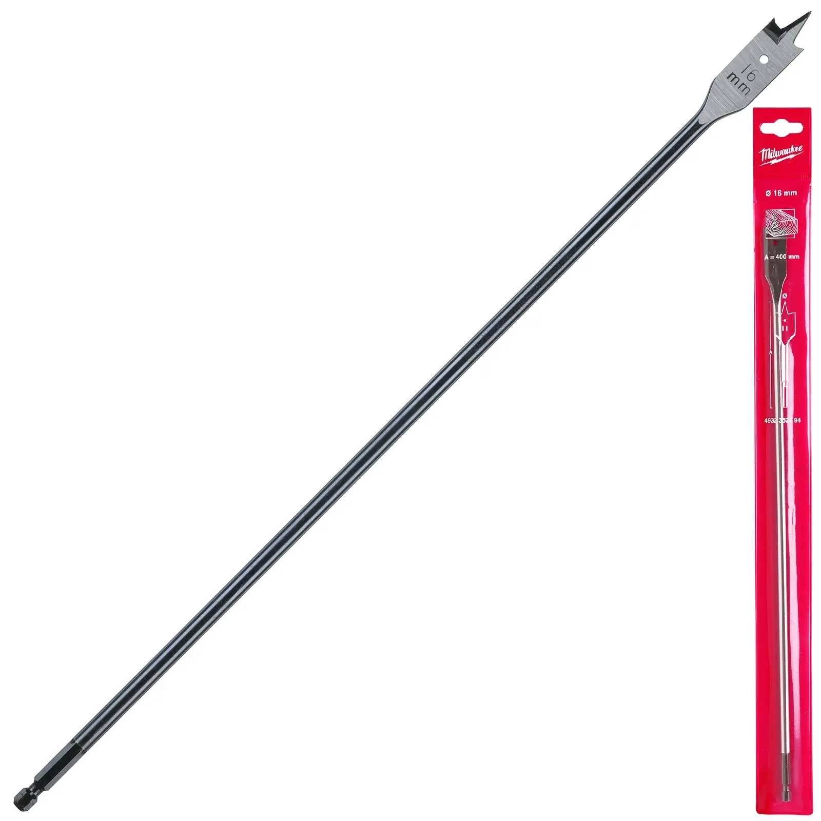 Milwaukee Flat Wood Boring Drill Bits 400mm Length 1/4" Hex Shank - Image 14