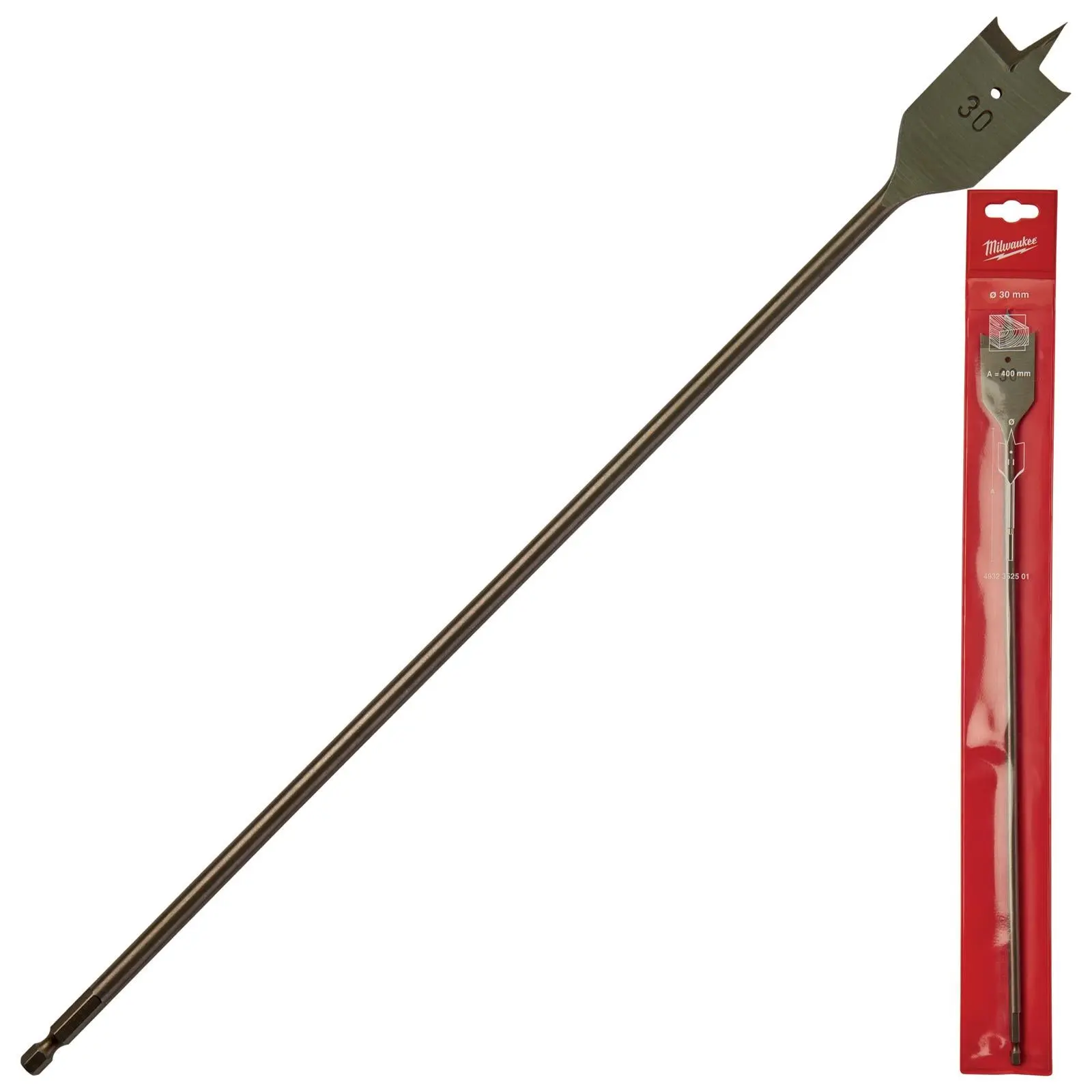 Milwaukee Flat Wood Boring Drill Bits 400mm Length 1/4" Hex Shank - Image 17