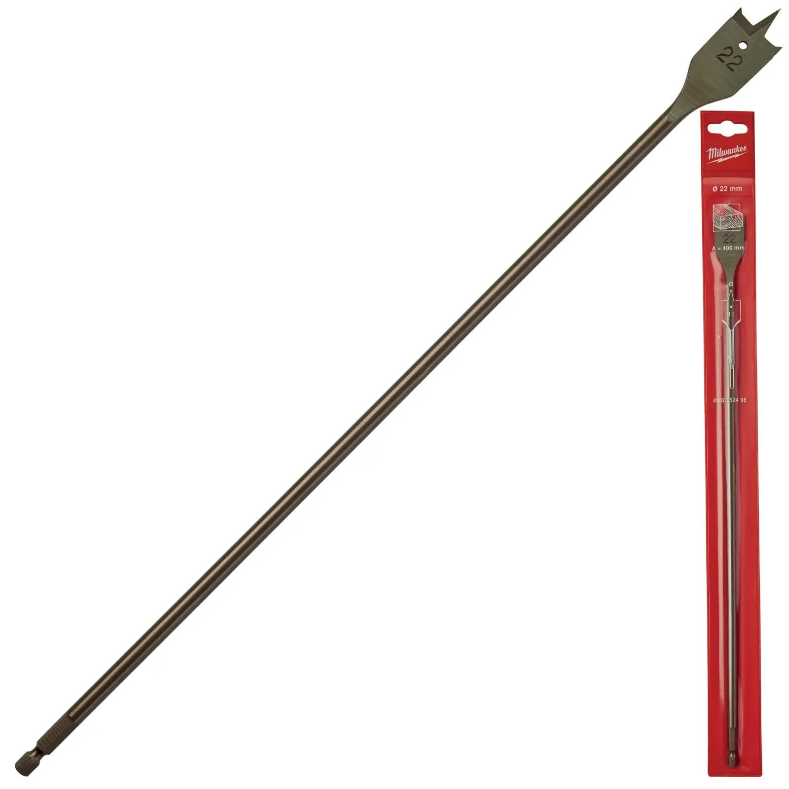 Milwaukee Flat Wood Boring Drill Bits 400mm Length 1/4" Hex Shank - Image 47