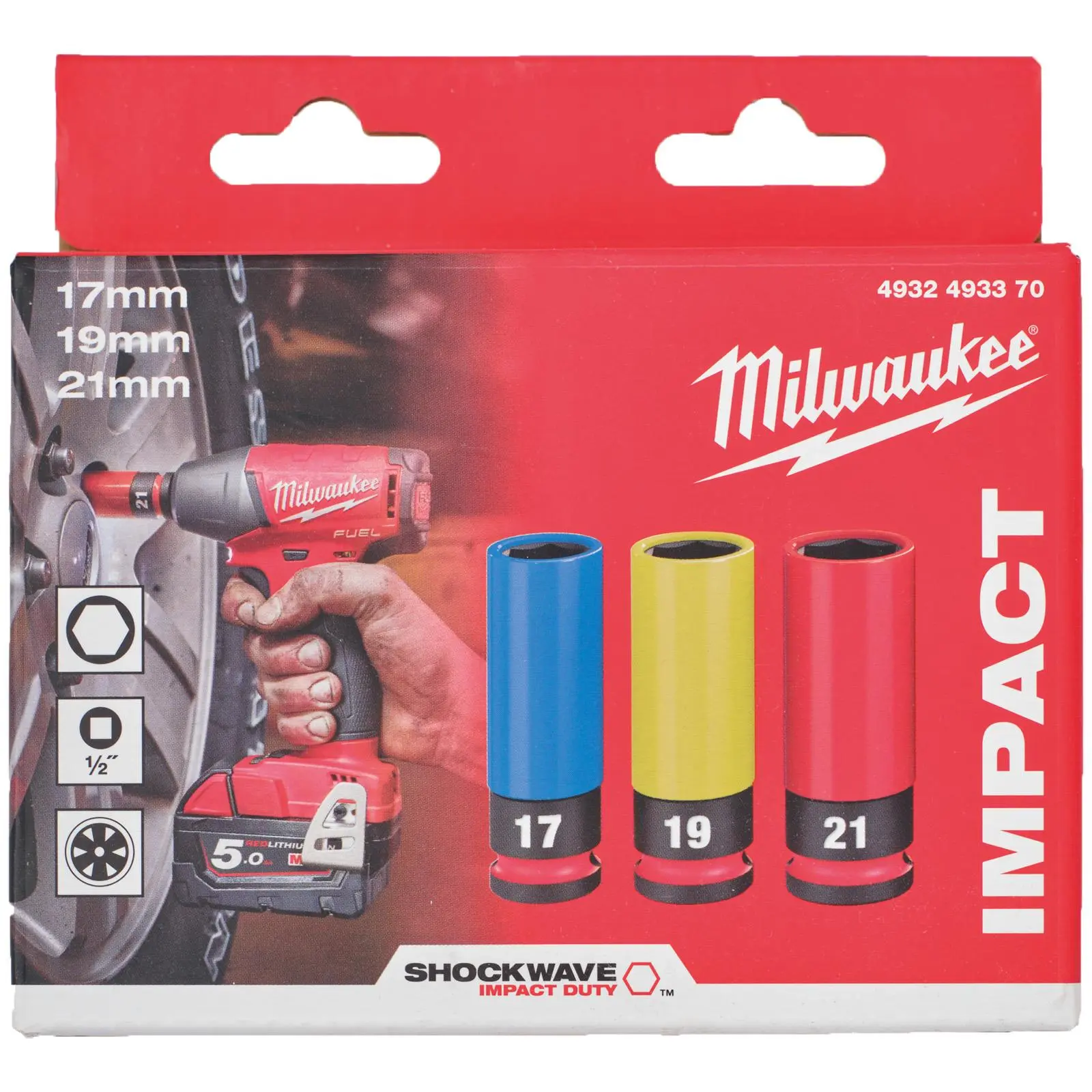 Milwaukee Alloy Wheel Impact Socket Set 1/2" Drive SHOCKWAVE Impact Duty 3 Pieces - Image 2