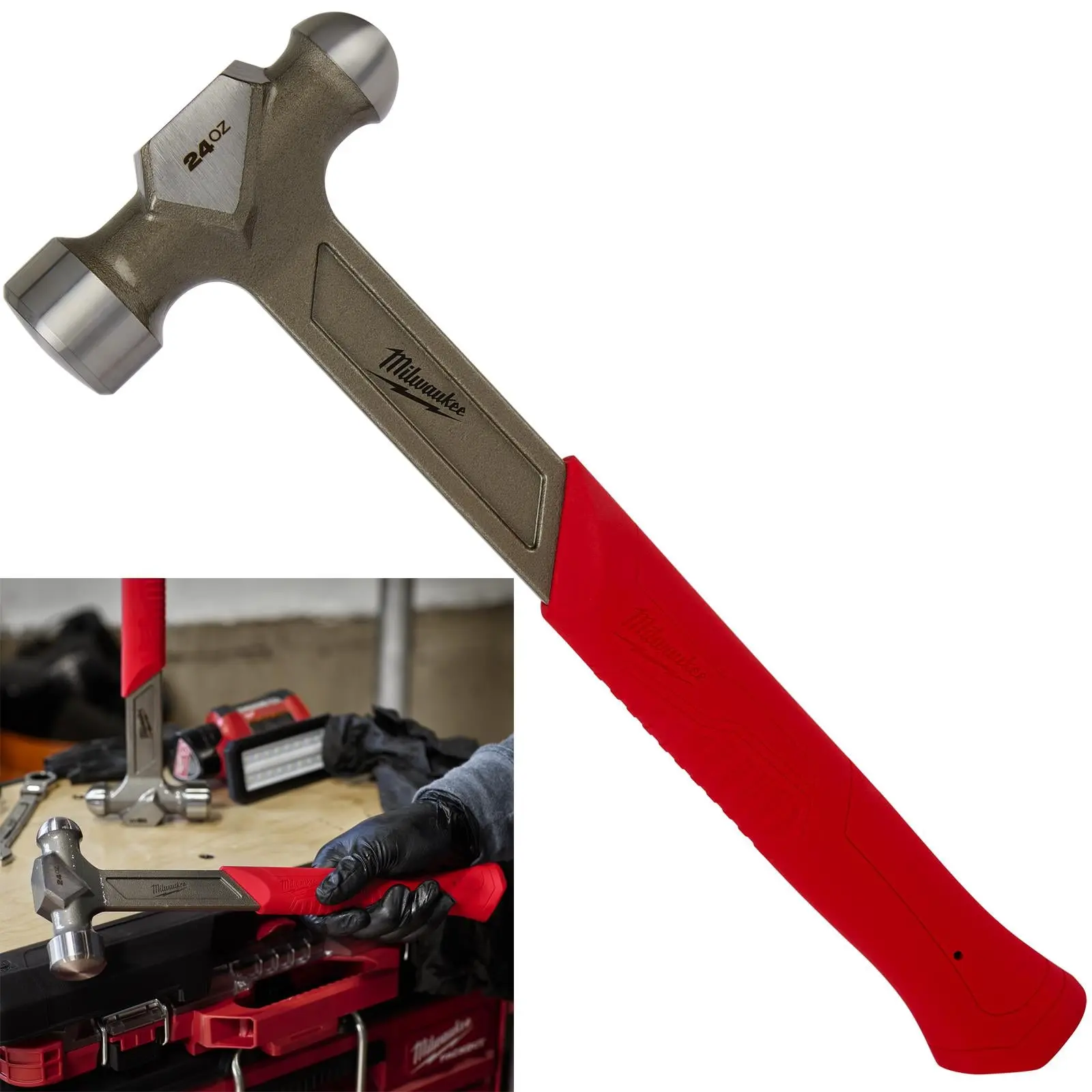 Milwaukee Ball Pein Hammer Steel 680g 24oz i-Beam Handle
