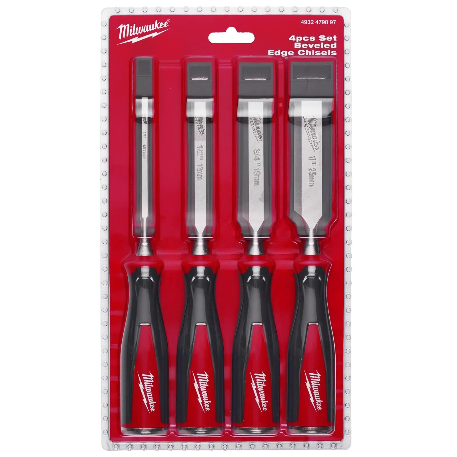 Milwaukee Beveled Edge Wood Chisel Set 4 Piece 6-25mm All Metal Core with Striking Cap - Image 2