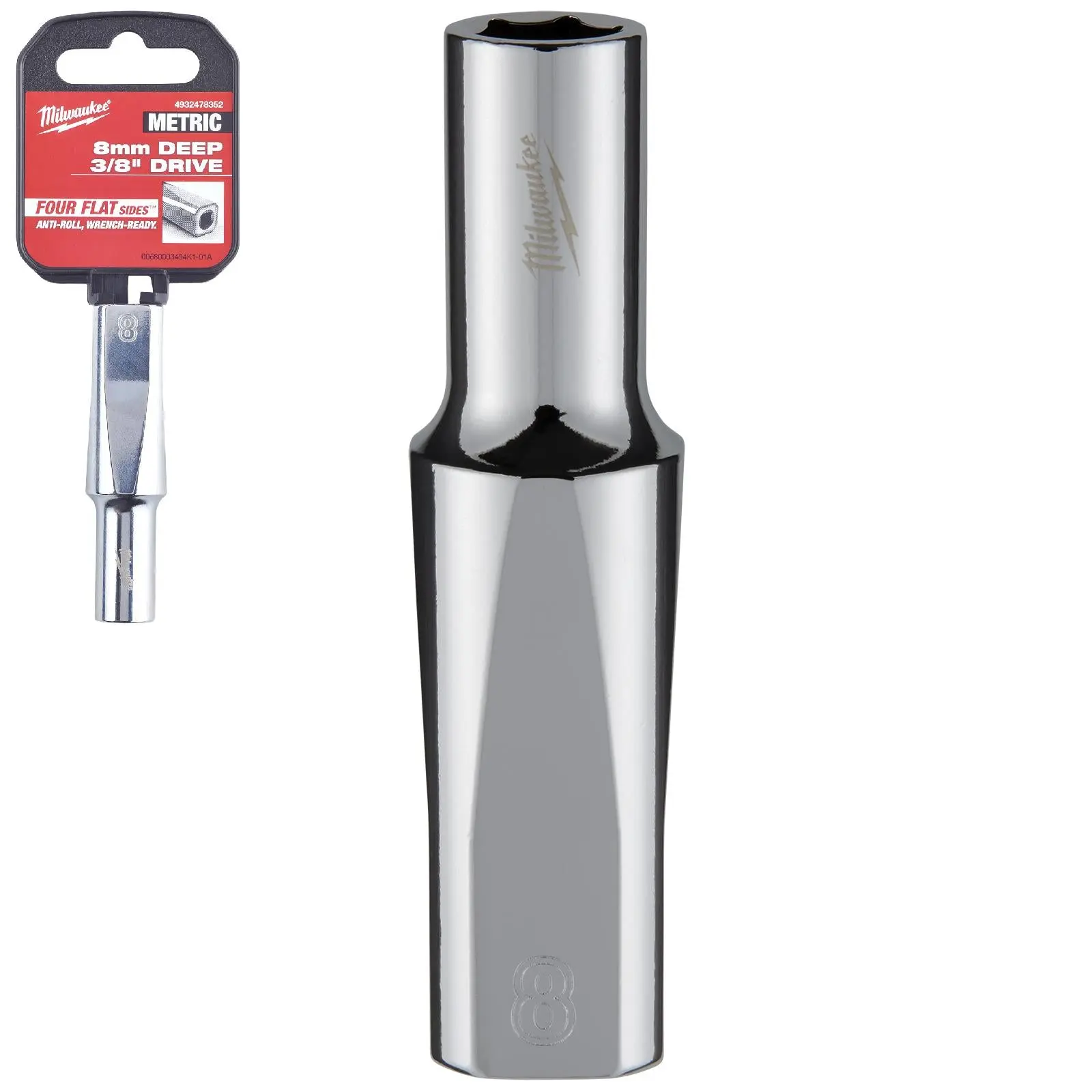 Milwaukee Chrome Socket 3/8" Drive Four Flat Sides Metric Deep 6-24mm Individual - Choose Size - Image 2