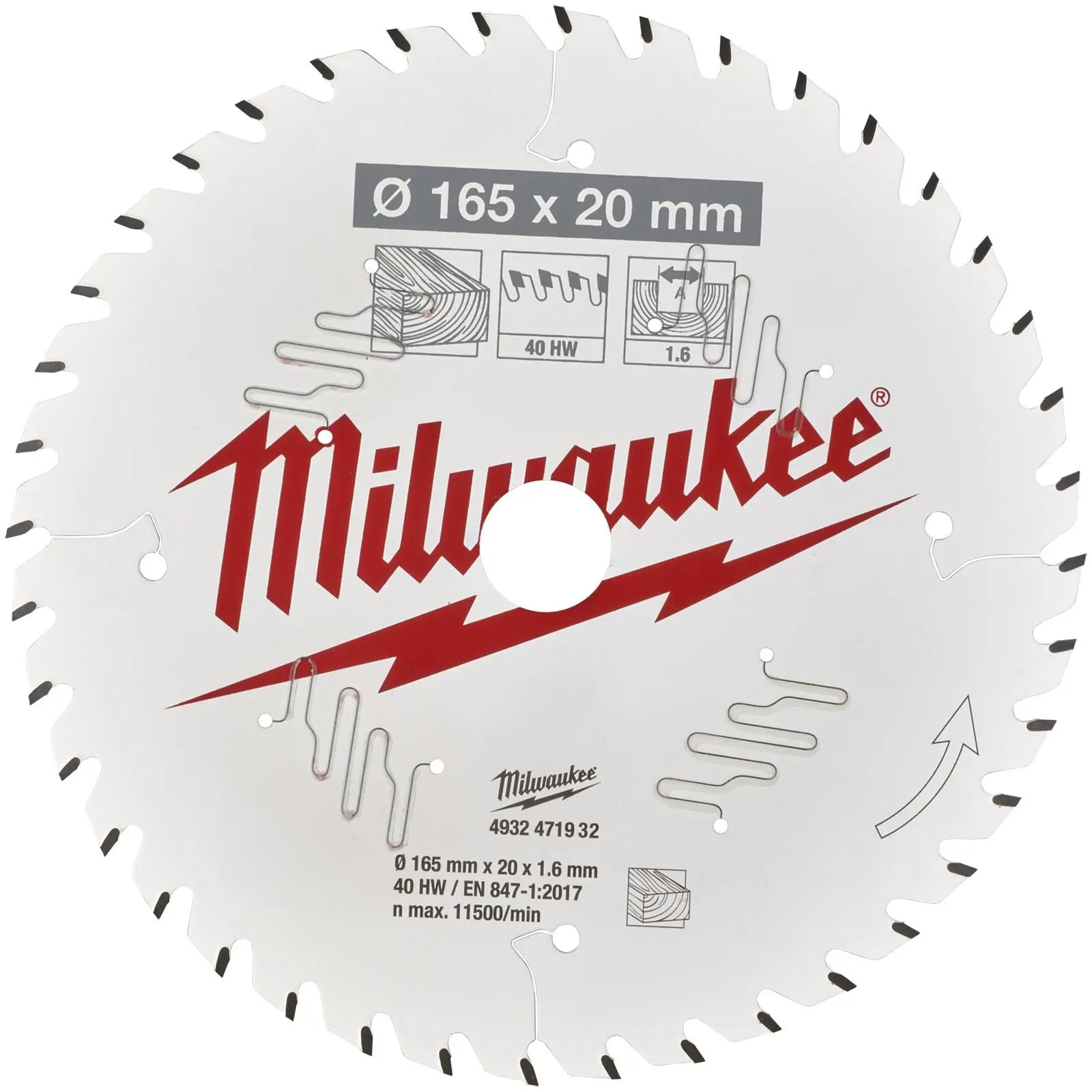 Milwaukee Circular Saw Blade for Handheld Circular Saws 165mm x 20mm Bore 40T ATB 1.6mm Kerf