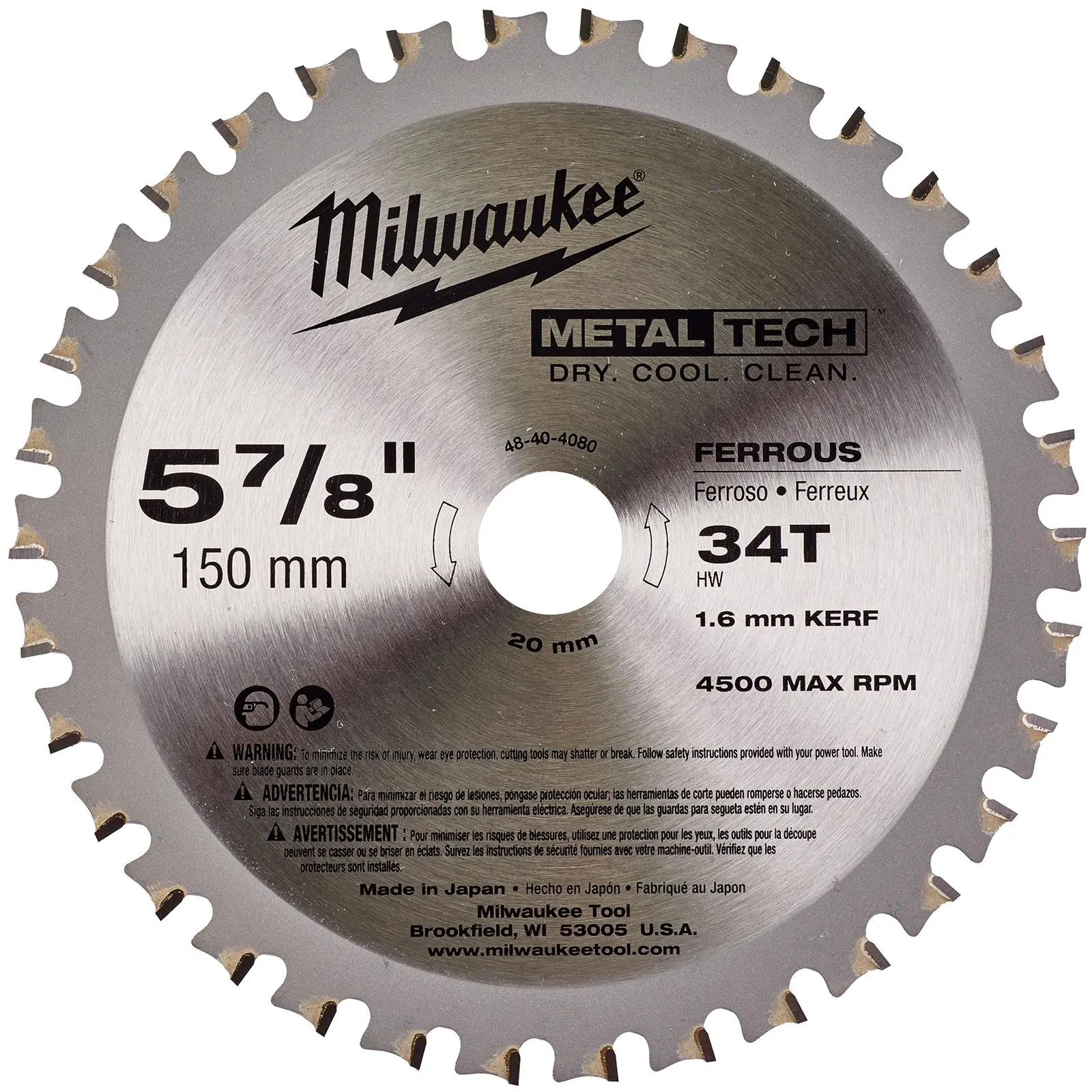 Milwaukee Circular Saw Blade for Metal 150mm x 20mm Bore 34 Tooth - Image 3