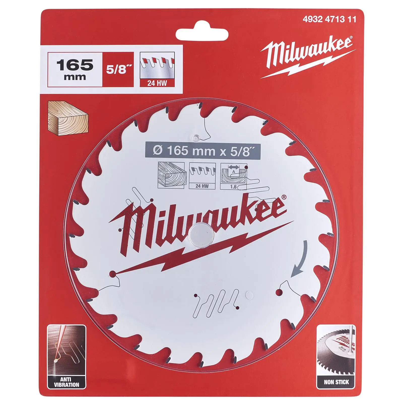 Milwaukee Circular Saw Blade for Wood 165mm x 5/8" Bore x 1.6mm Width 24T ATB - Image 2
