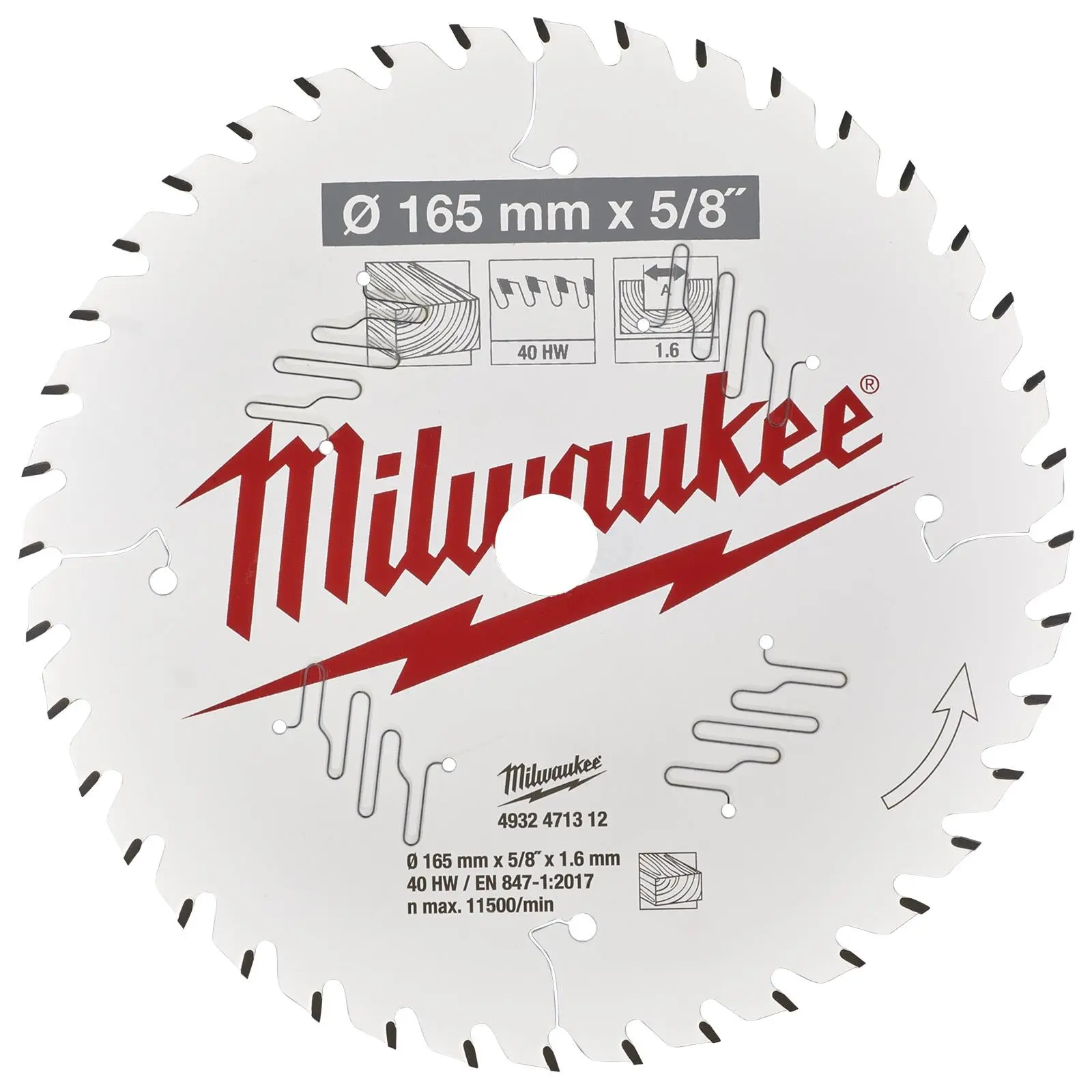 Milwaukee Circular Saw Blade for Wood Clean Cut 165mm x 5/8" Bore x 1.6mm Width 40T ATB - Image 3