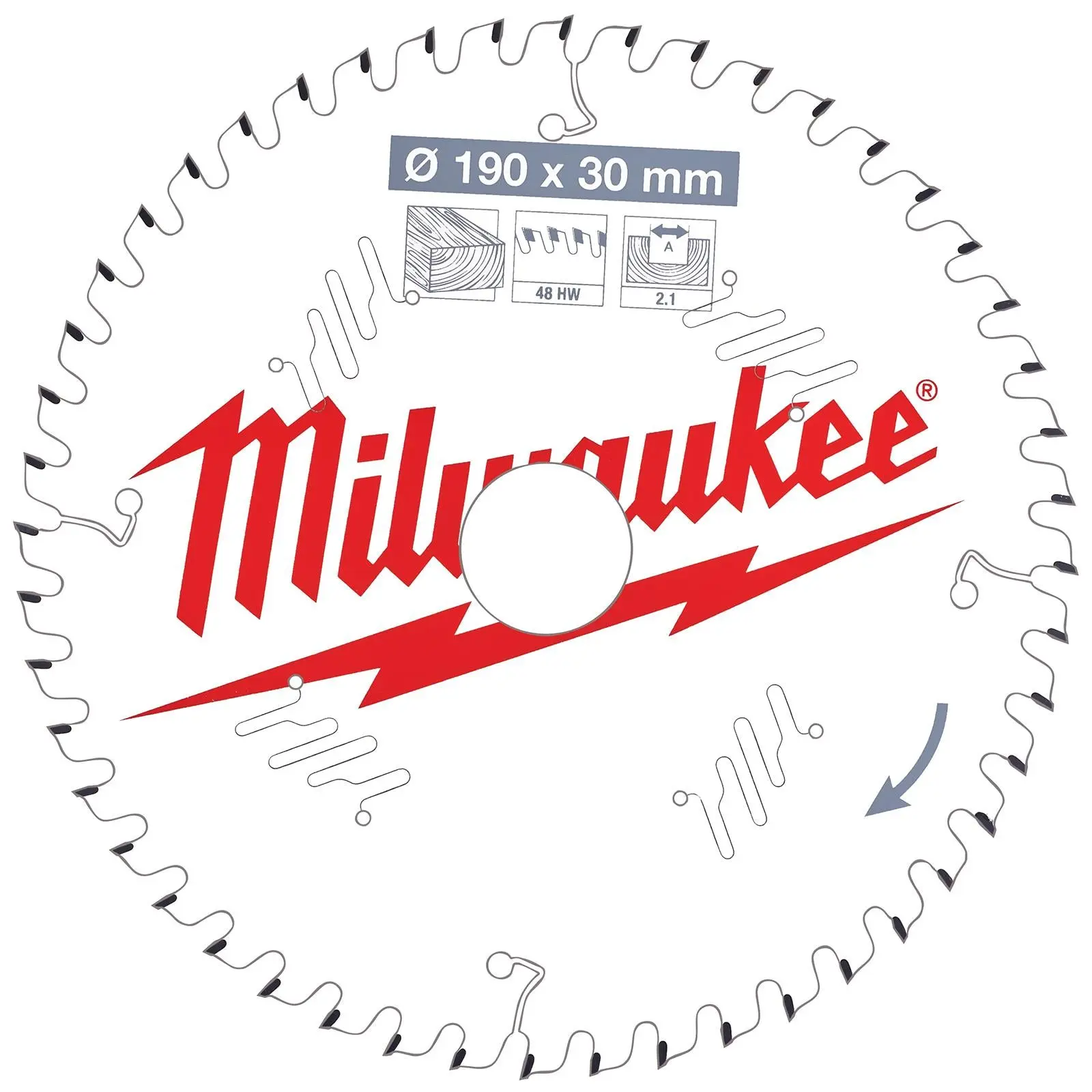 Milwaukee Circular Saw Blade for Wood Clean Cut 190mm x 30mm Bore x 2.1mm Width 48T ATB - Image 2