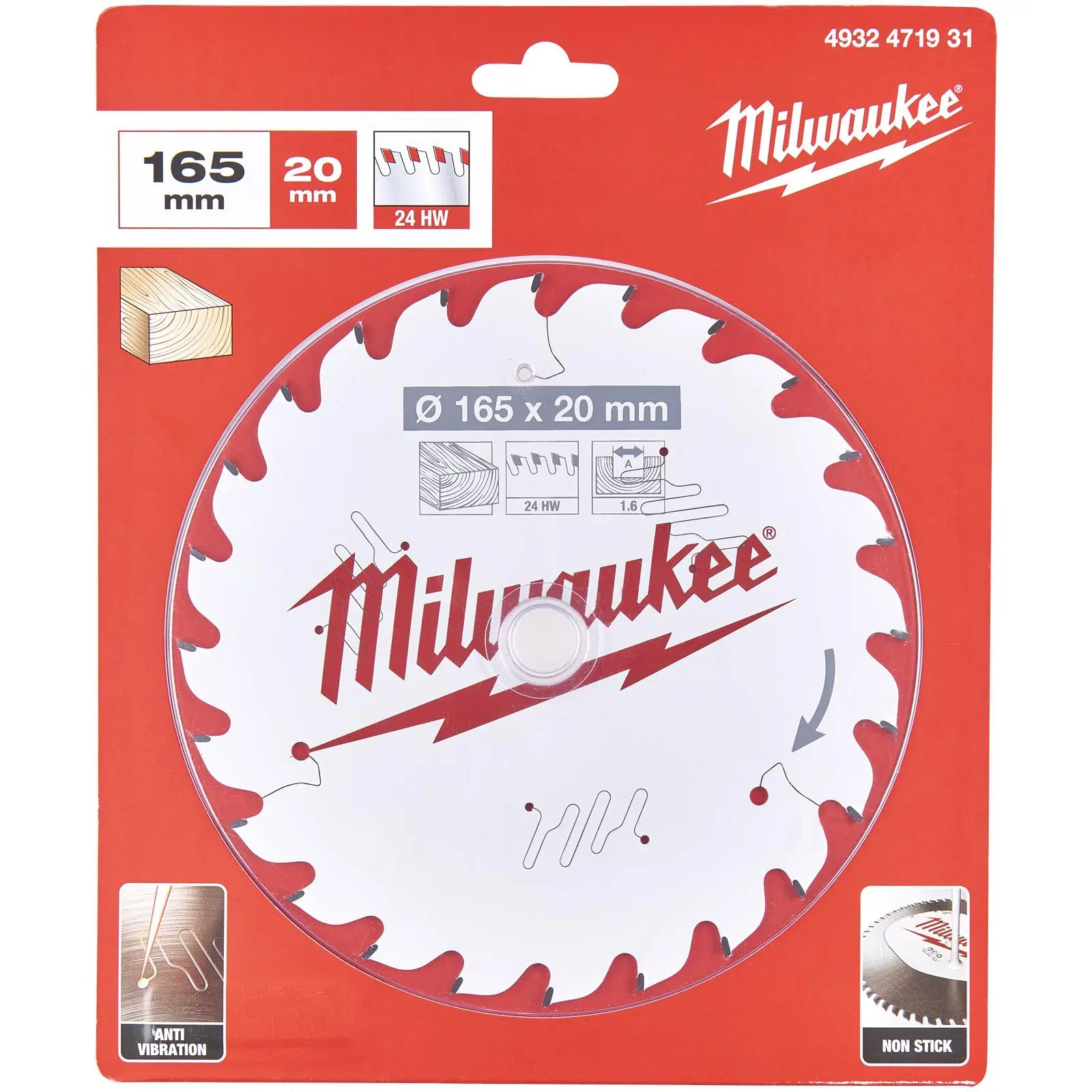 Milwaukee Circular Saw Blade for Wood Hand Held Circ Saws 165mm x 20mm 24T 1.6mm Kerf - Image 2