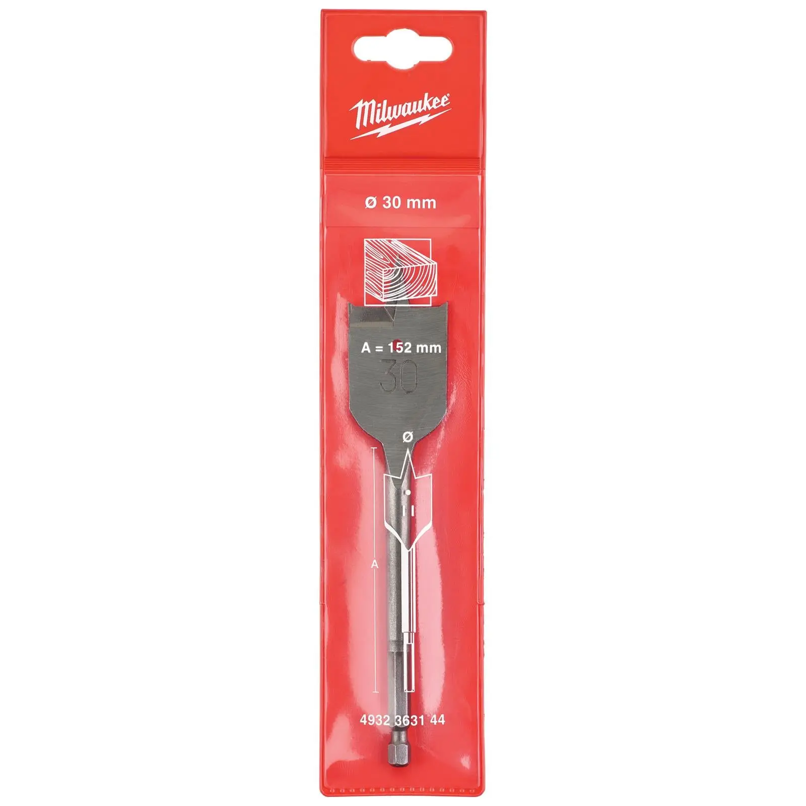 Milwaukee Flat Wood Boring Drill Bits 152mm Length 1/4" Hex Shank - Image 2