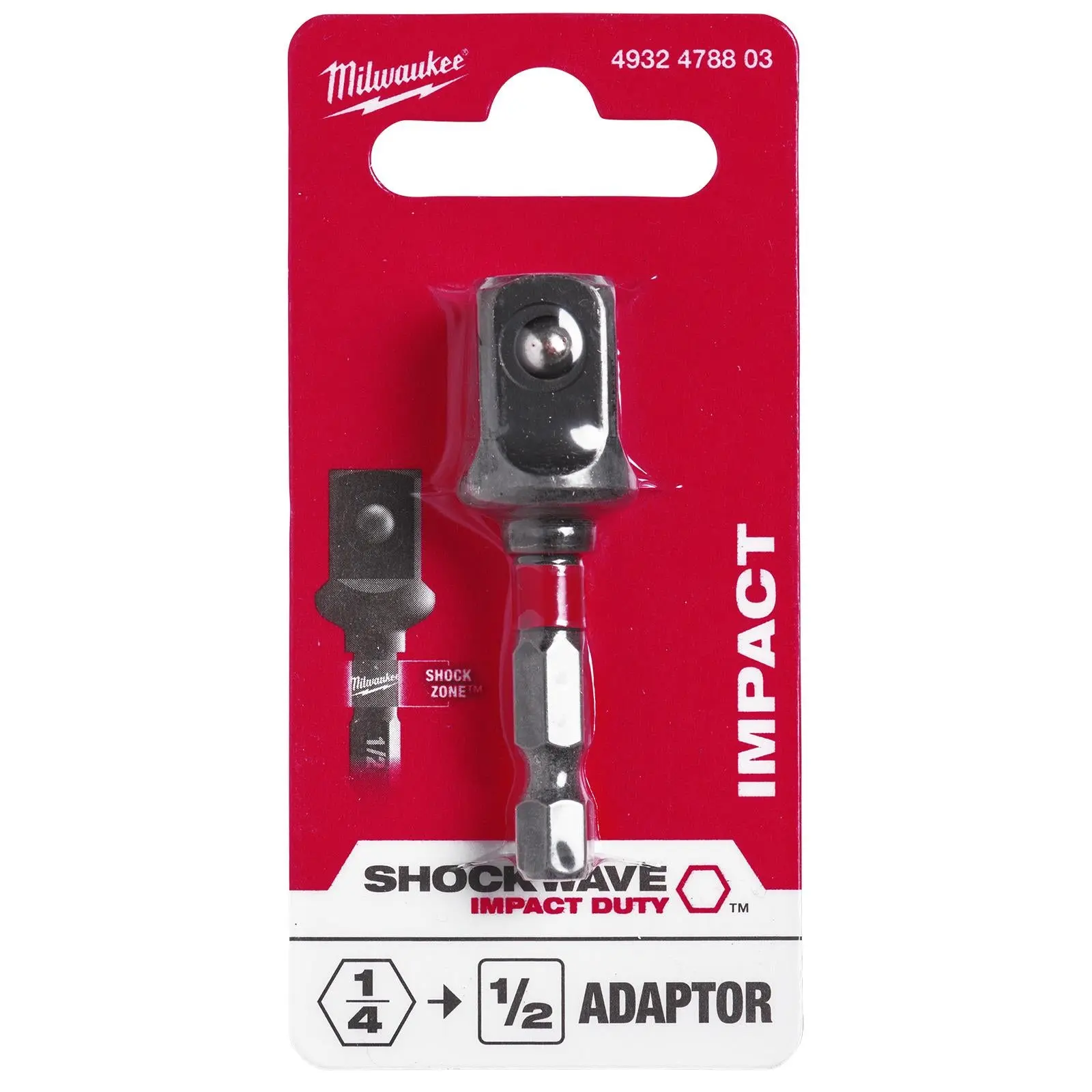 Milwaukee Impact Socket Adaptor 1/4" Hex to 1/2" Square Drive SHOCKWAVE Impact Duty - Image 3