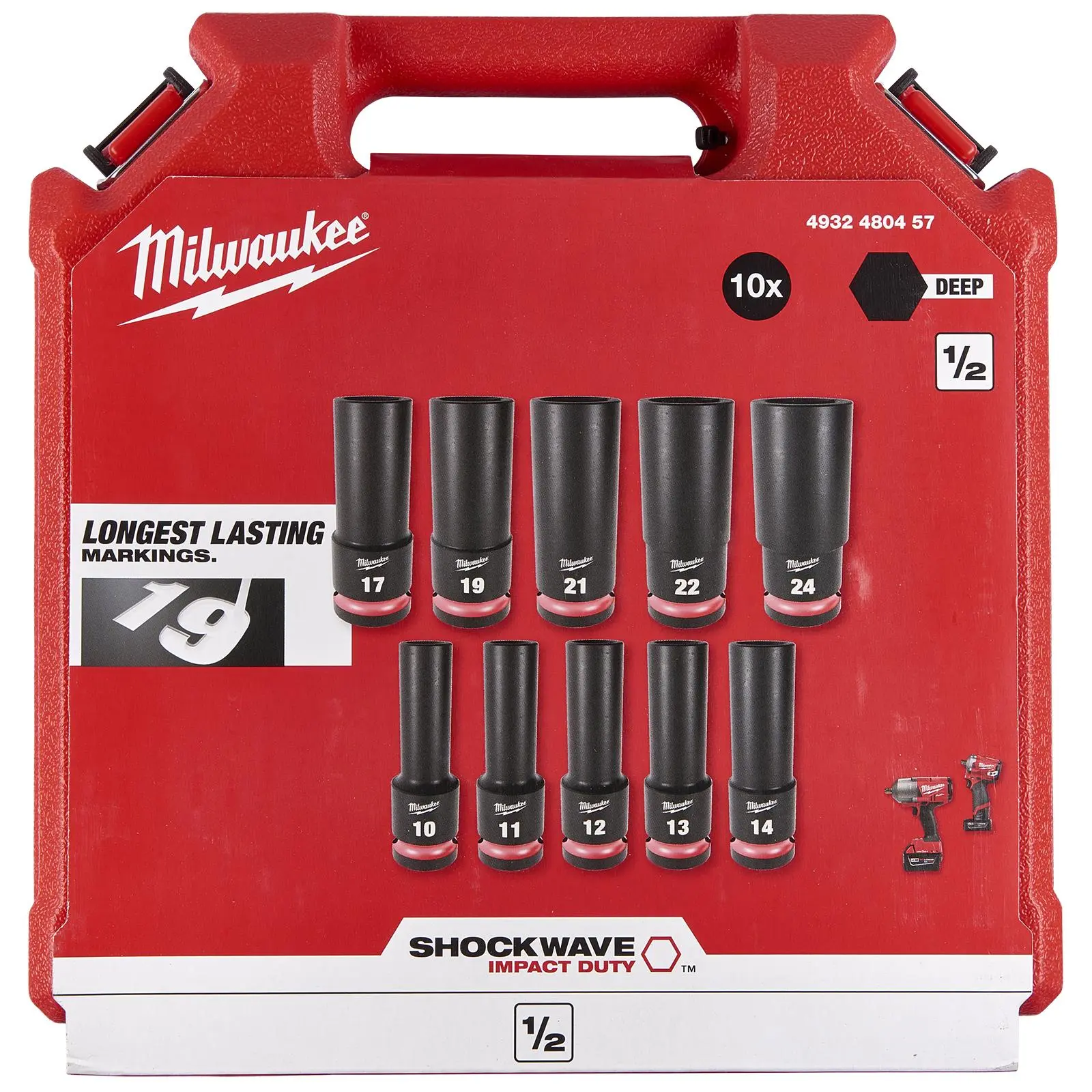 Milwaukee Impact Socket Set Deep 1/2" Drive 10 Piece 10-24mm SHOCKWAVE Impact Duty - Image 2