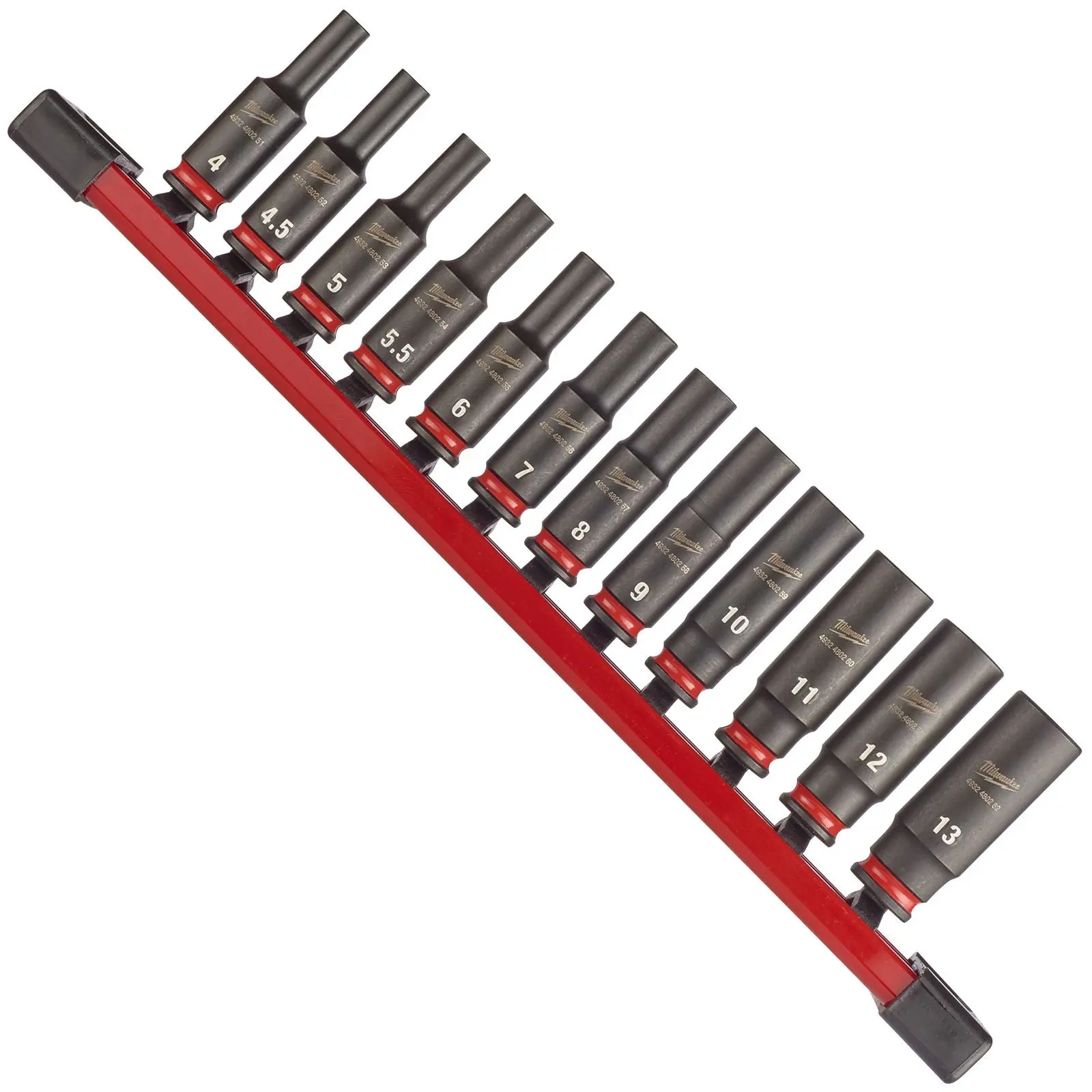 Milwaukee Impact Socket Set Deep on Socket Rail 1/4" Drive 12 Piece 4-13mm SHOCKWAVE - Image 2