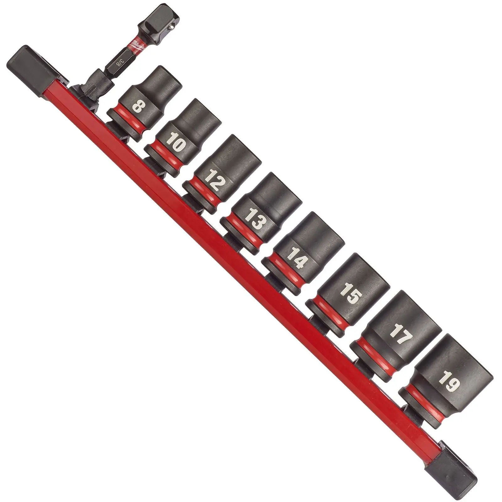 Milwaukee Impact Socket Set Standard on Socket Rail 3/8" Drive 9 Piece 8-19mm SHOCKWAVE - Image 2