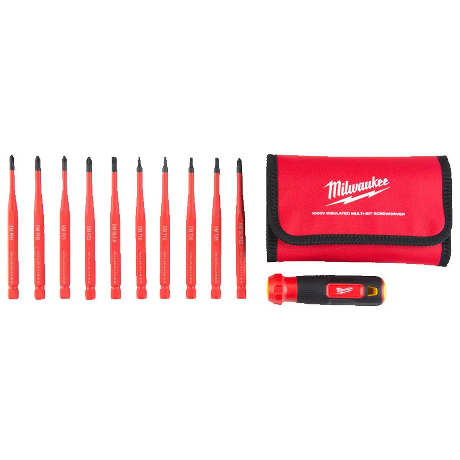 Milwaukee Insulated 10 In 1 Multi Shank Screwdriver Set VDE Phillips Pozi Torx Slotted Slim Shank