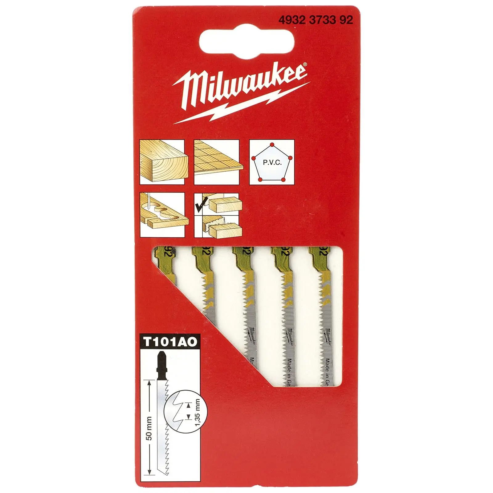 Milwaukee Jigsaw Blades Wood and Plastic 5 Pack Curved Cutting Blade 50mm x 1.35mm T101AO - Image 2
