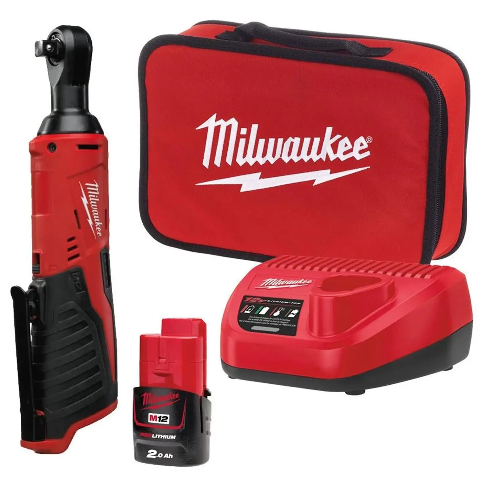Milwaukee M12 12V 3/8" Drive Cordless Sub Compact Ratchet 2Ah Battery + Charger M12IR-201B 3/8