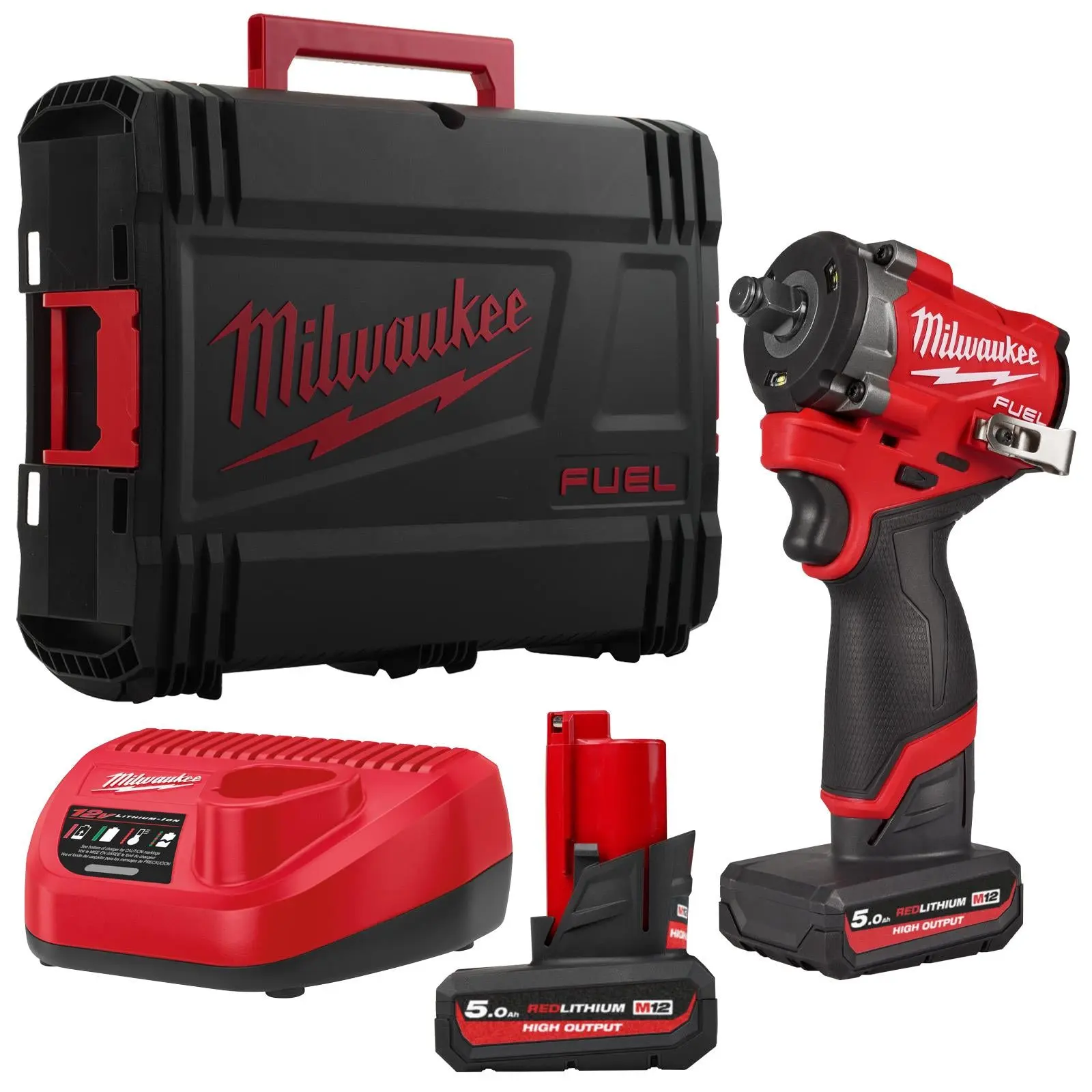 Milwaukee M12 Fuel 12V 1/2" Drive Cordless Compact Impact Wrench Friction Ring 2 x 5Ah HO Battery + Charger M12FCIWF12G3-502X