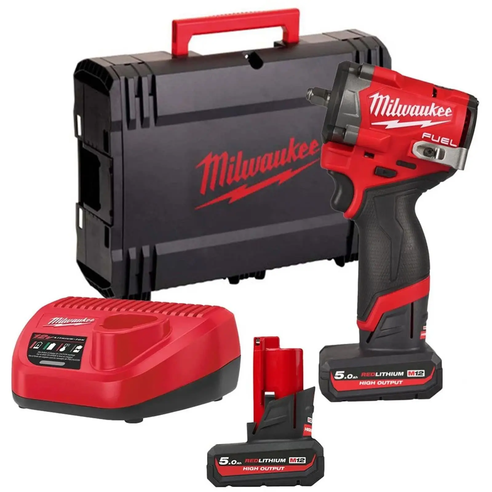 Milwaukee M12 Fuel 12V 3/8" Drive Cordless Compact Impact Wrench Friction Ring 2 x 5Ah HO Battery + Charger M12FCIWF38G3-502X