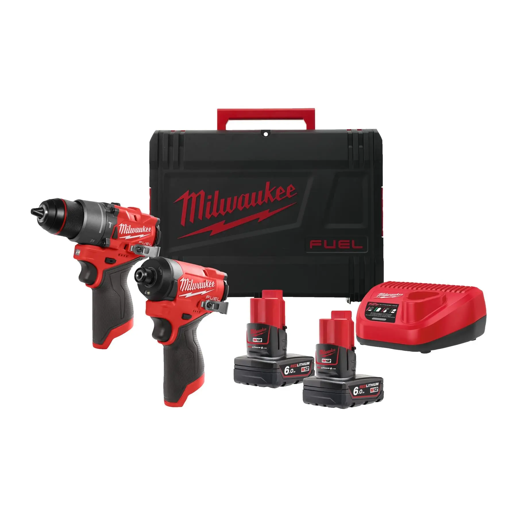 Milwaukee M12 Fuel Powerpack Kit 12V Cordless Combi Drill + Impact Driver 2 x 6Ah Batteries + Charger M12FPP2A2-602X