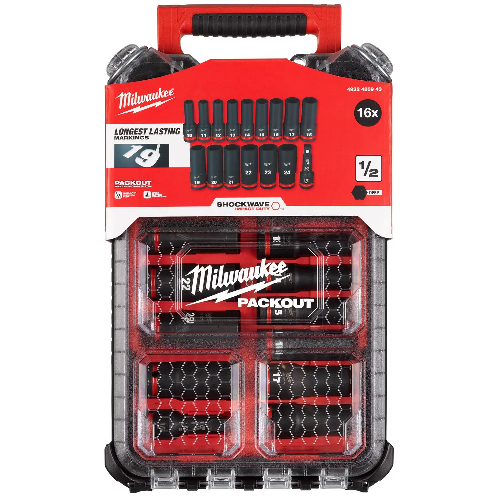 Milwaukee PACKOUT Impact Socket Set 16 Piece 1/2" Drive Deep 10-24mm SHOCKWAVE - Image 3