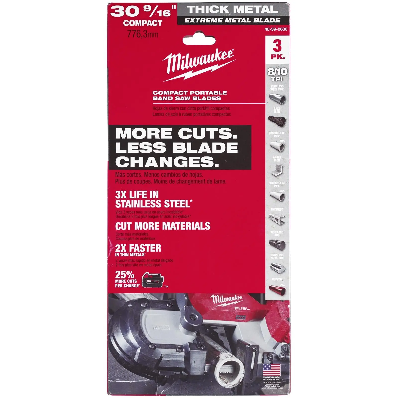 Milwaukee Premium Bandsaw Blade M12 Sub Compact 776.29mm x 12.7mm x 0.51mm 8/10 TPI 3 Pieces - Image 2