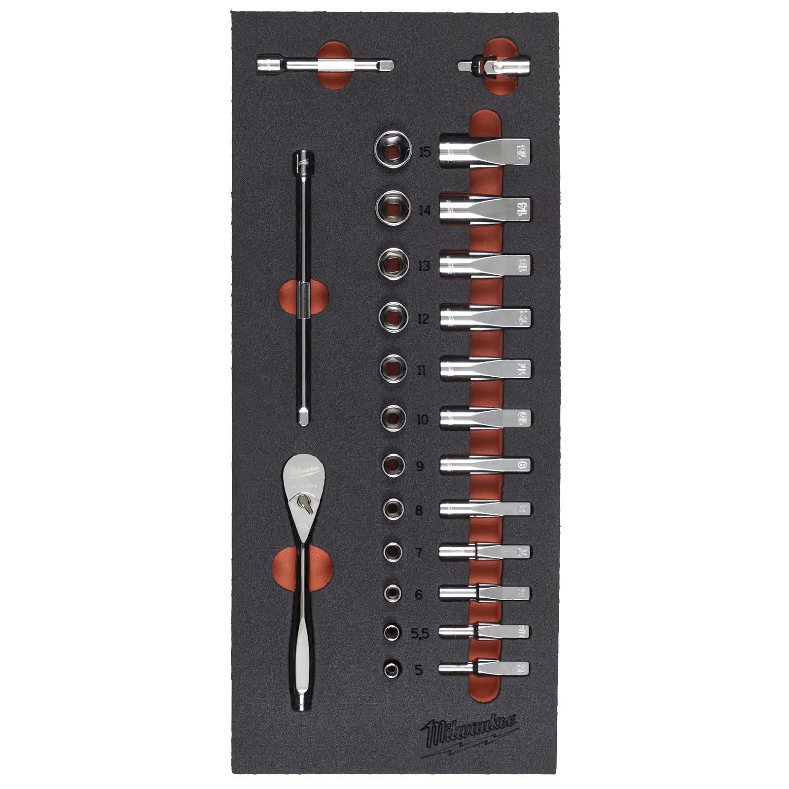 Milwaukee Ratchet and Socket Set 1/4" Drive Foam Insert Tray 28 Piece 5-15mm - Image 2