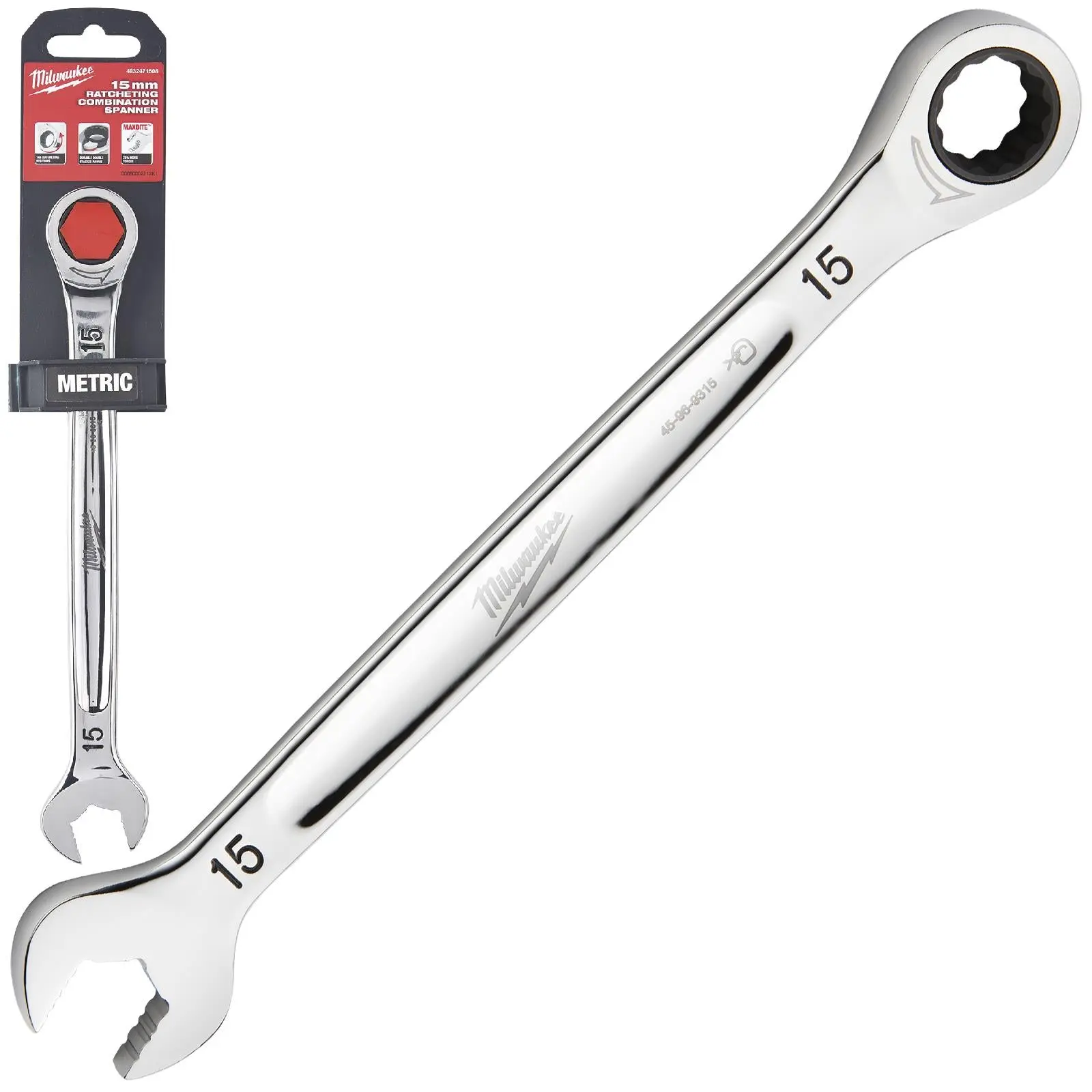 Milwaukee Ratchet Combination Spanners MAX BITE Fixed Head Open End Ring - Choose Size - Image 13
