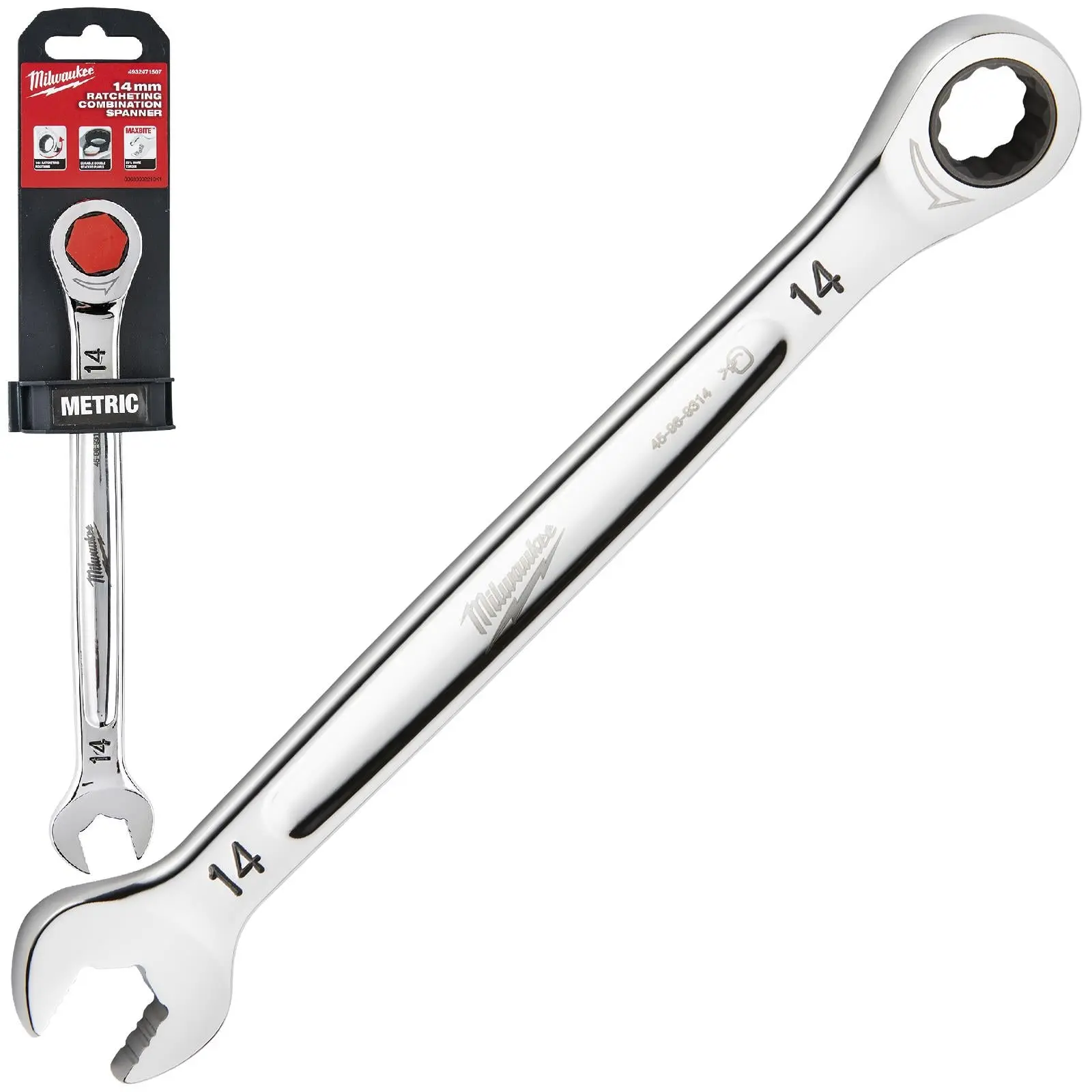 Milwaukee Ratchet Combination Spanners MAX BITE Fixed Head Open End Ring - Choose Size - Image 4